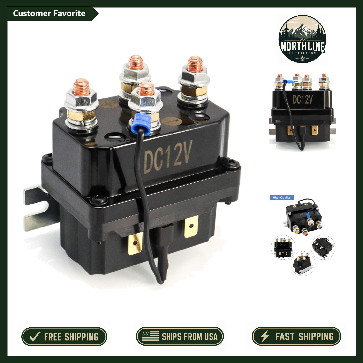 Efficient 12V 250A Silver-Plated Relay for Reliable Winch Control - Lightweight