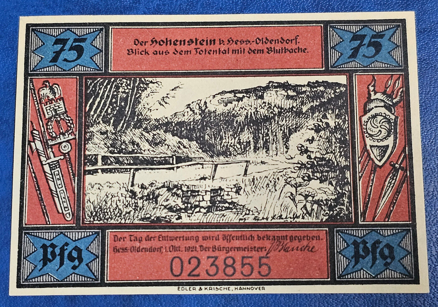 HESS-OLDENDORF NOTGELD 75 PFENNIG 1921 EMERGENCY MONEY GERMANY [🇩🇪35409]