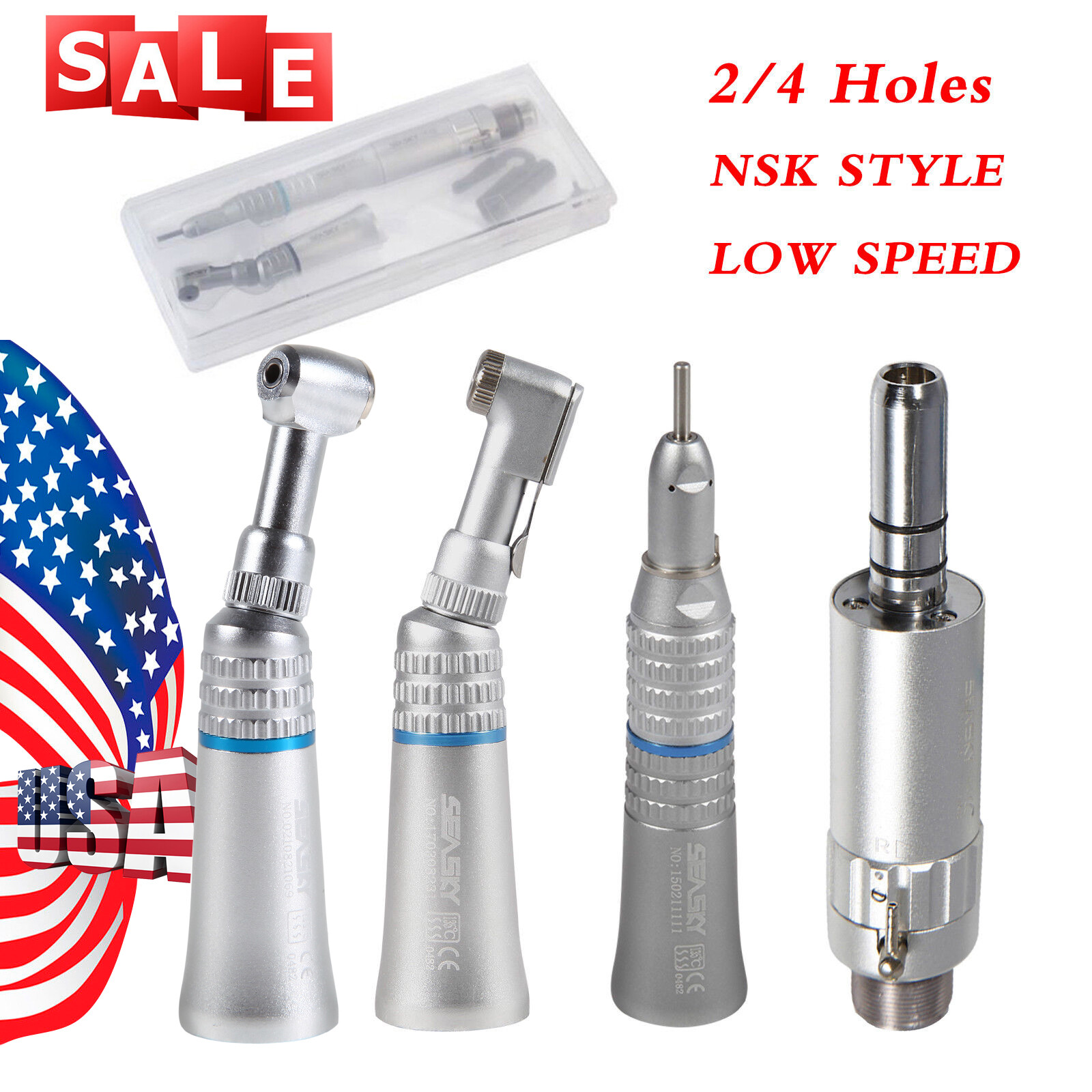 NSK Style Dental Slow Speed Handpiece Straight Contra Angle Air Motor 1:1 Attach
