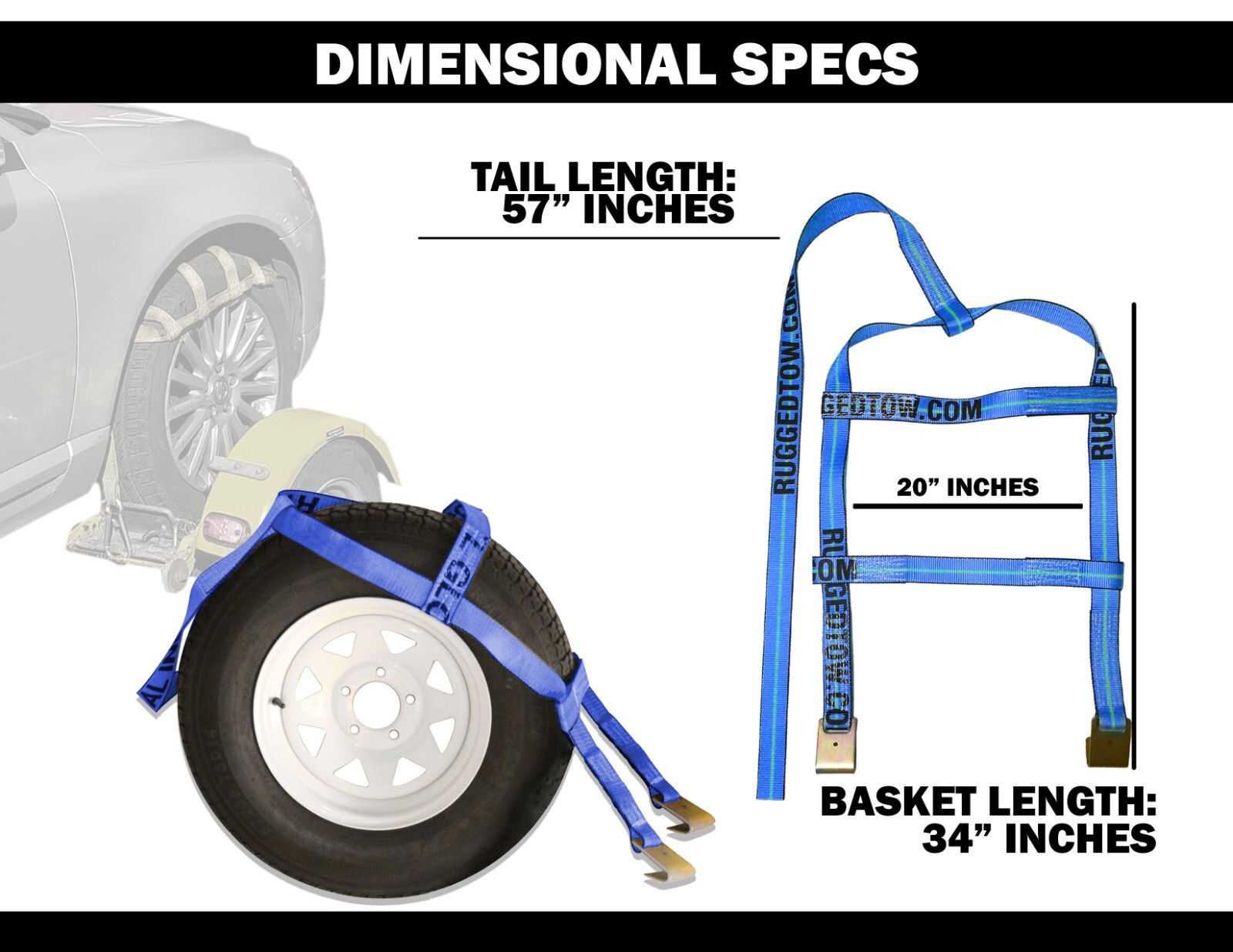 DEMCO Tow Dolly Tie Down Straps Wheel Net with Flat Hook BLACK (2 Pack)
