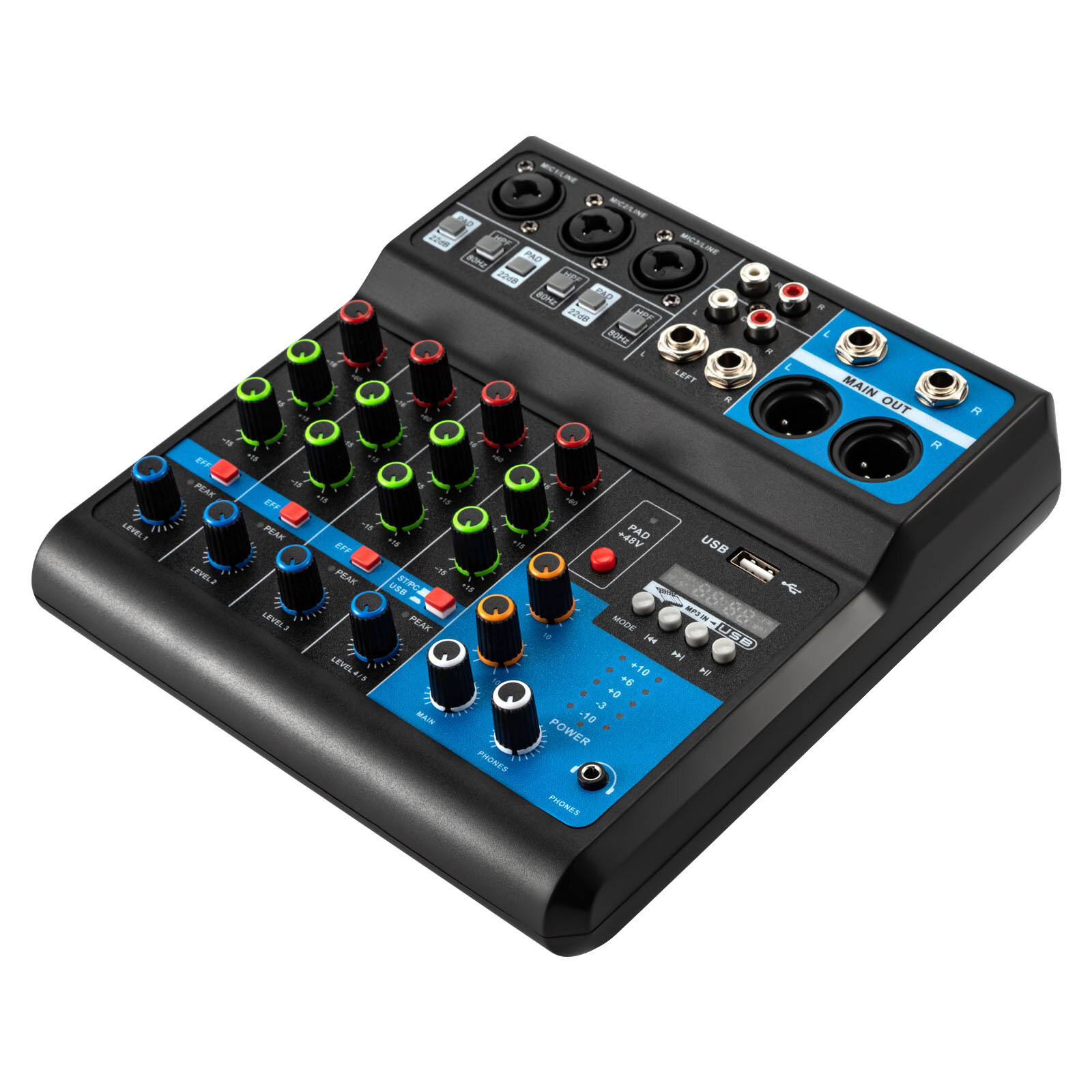 5-Channel Mixing Console Live Studio Audio Mixer Sound Board DJ USB Interface