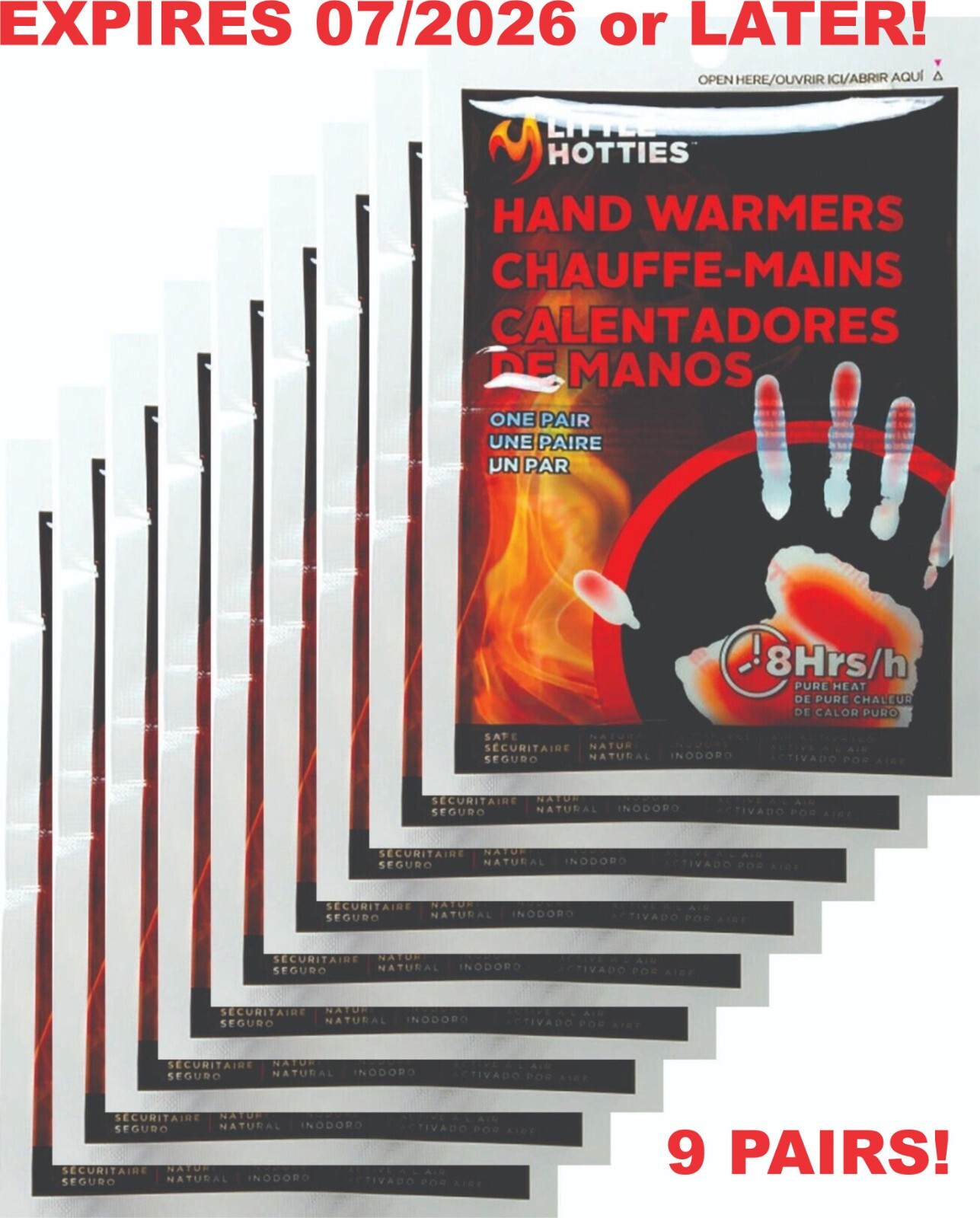 9 Pairs Little Hotties Hand Warmers 8 Hrs Heat 18 Total Warmers New! For Charity