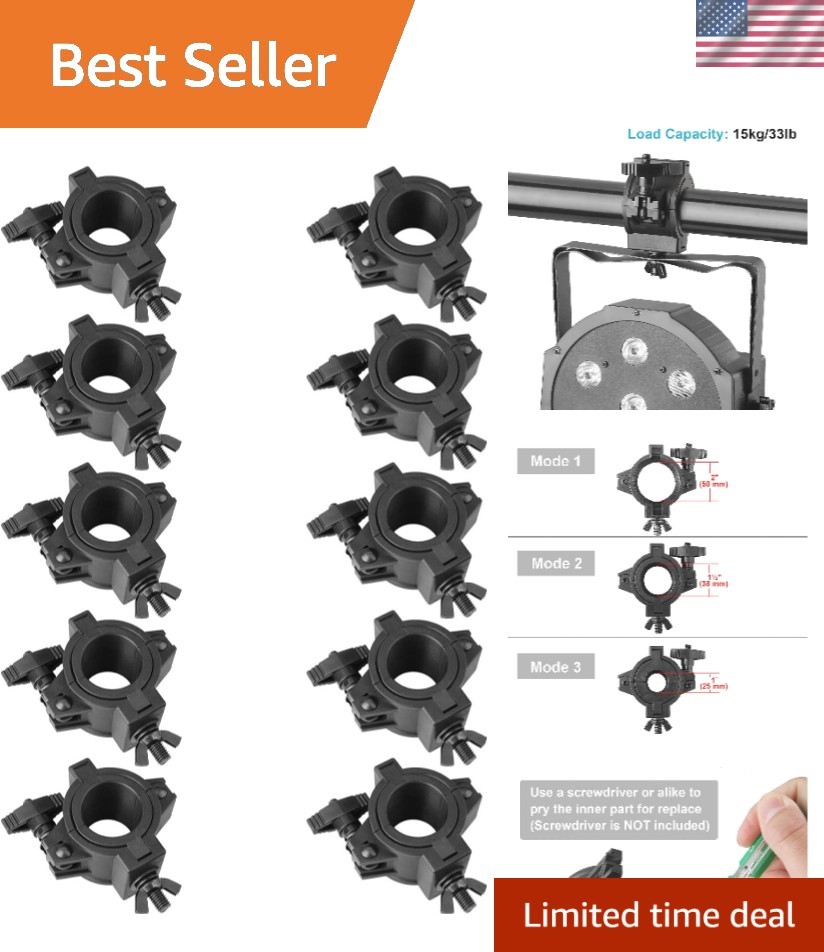 Modern Black Stage Lighting Clamps - 10 Pack - Quick Attach, 33lbs Capacity