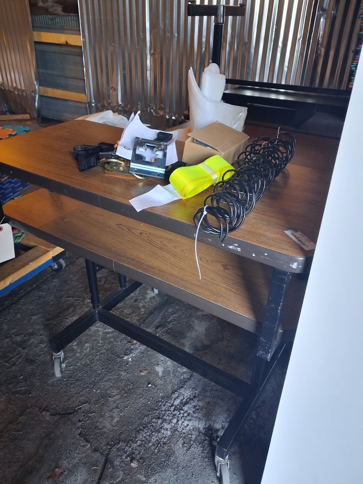 Mobile Work Bench with Wheels, Wood Worktop, Metal Frame, Brown Black