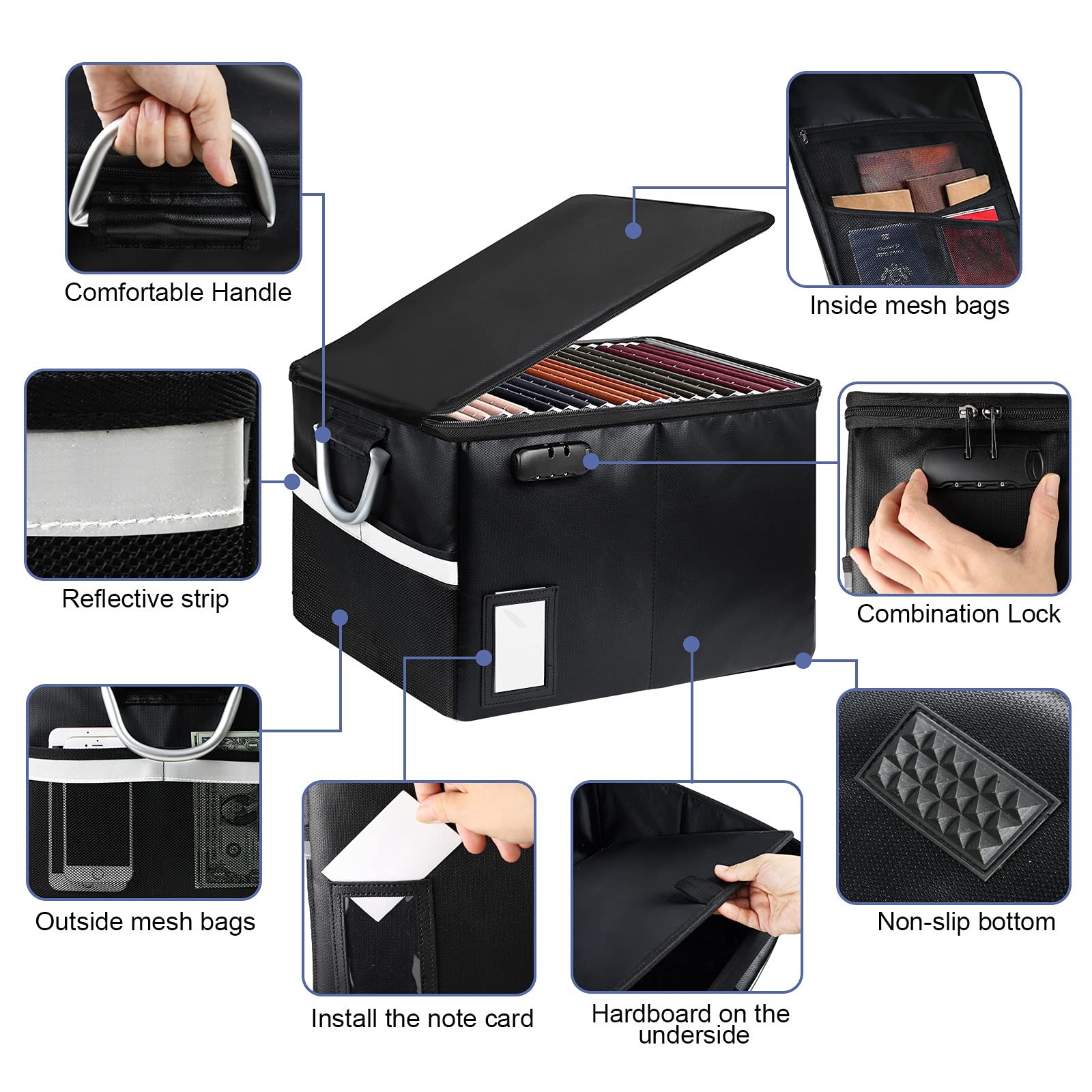 TOMKID Fireproof Document Box, 16.1 x 12.9 x 11 inches, Black-Box