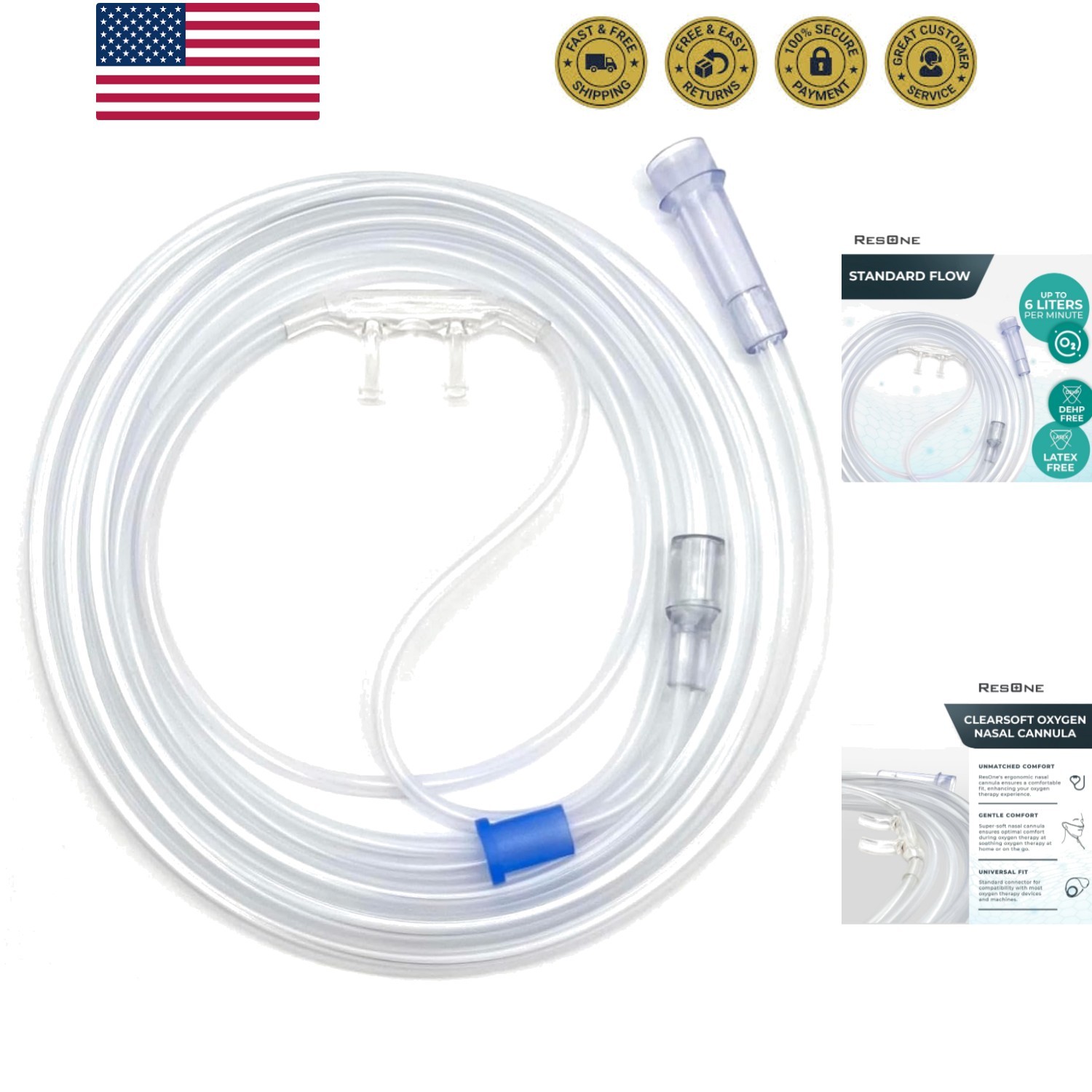 4Ft Soft Adult Oxygen Nasal Cannula 1-Pack - Curved Prongs, Crush-Resistant T...