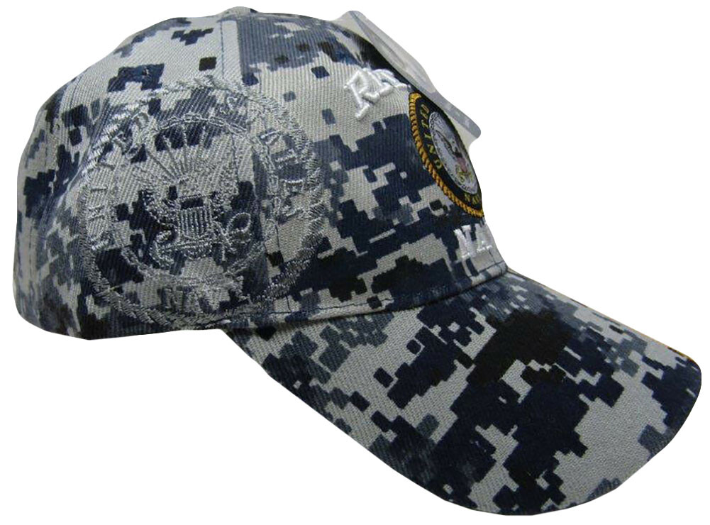 US Navy Retired Blue ACU Digital Camo Embroidered Shadow Black Cap Hat Licensed