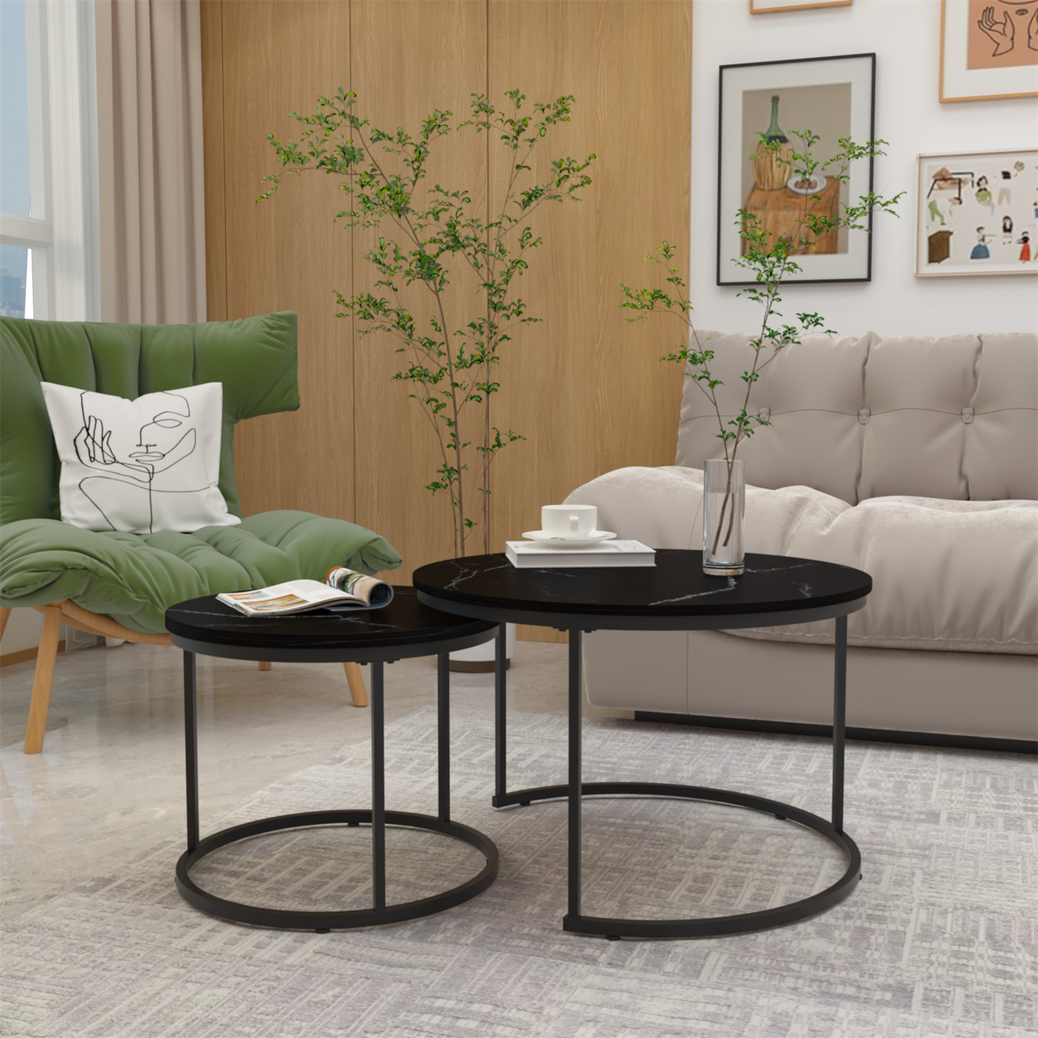 Nesting Coffee Table Center Cocktail Table Round Side Table for Living Room