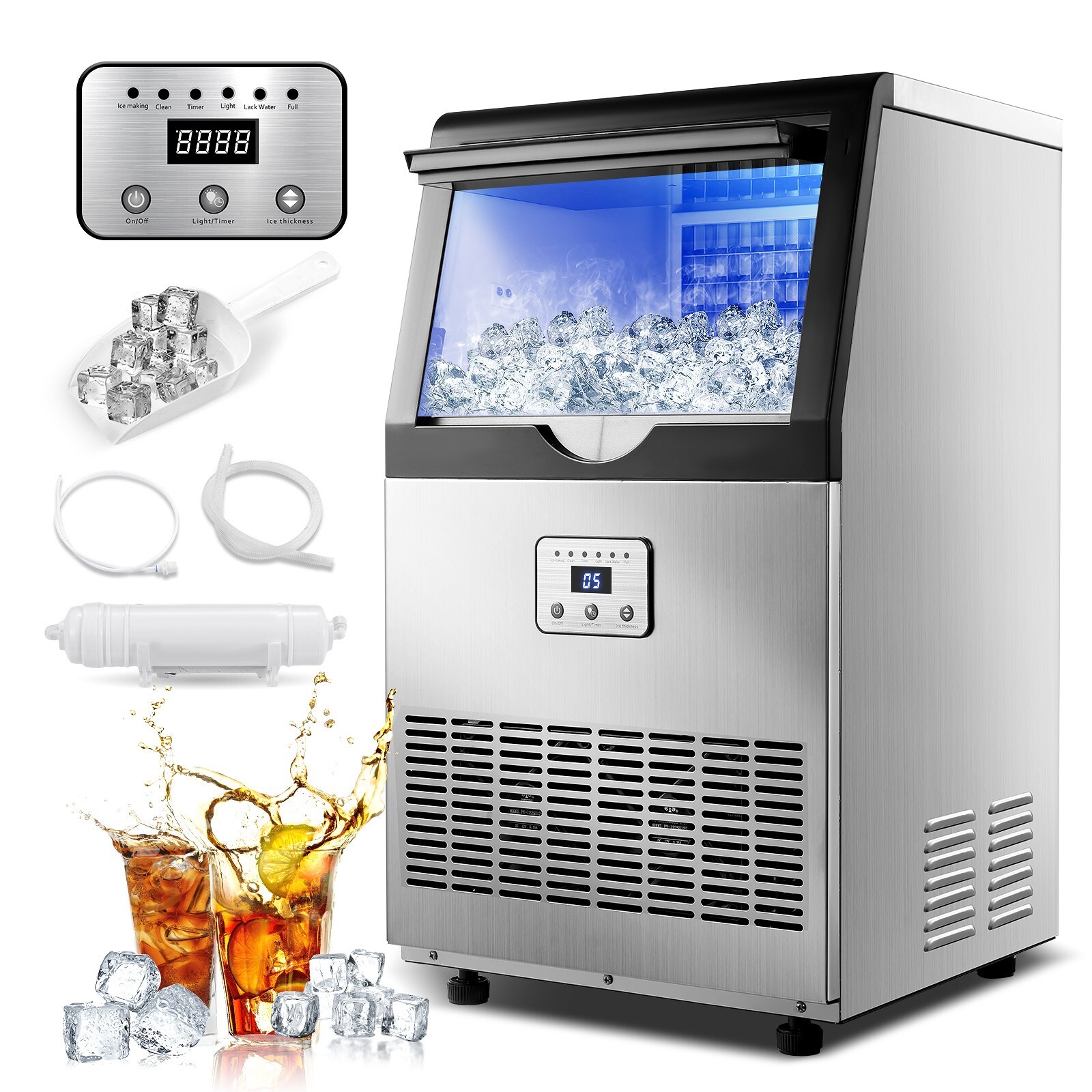 100Lbs Built-in Commercial Ice Maker Stainless Steel Restaurant Ice Cube Machine