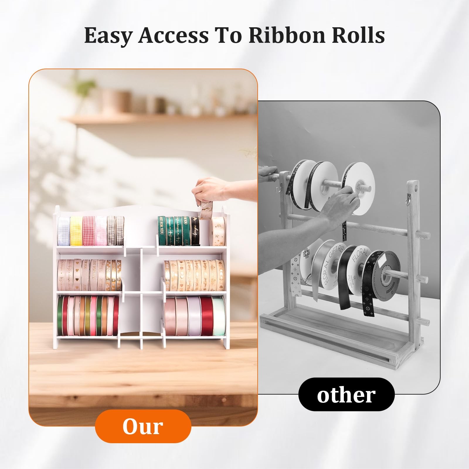 Stackable Small Ribbon Storage Organizer Rack Wall Mount Holder for 4 Inch