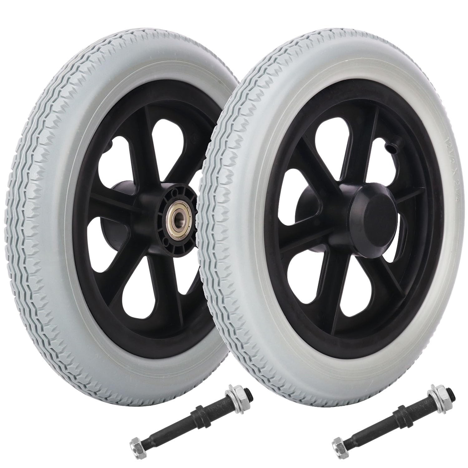 2-pack 12 Inch Solid Tire Construction Premium Plastic Spoked Wheel (grey), 1...