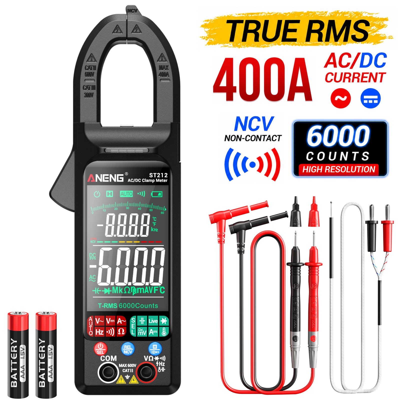 ANENG ST212 Pro Clamp Meter 400A AC DC True RMS Multimeter NCV 6000 Counts US