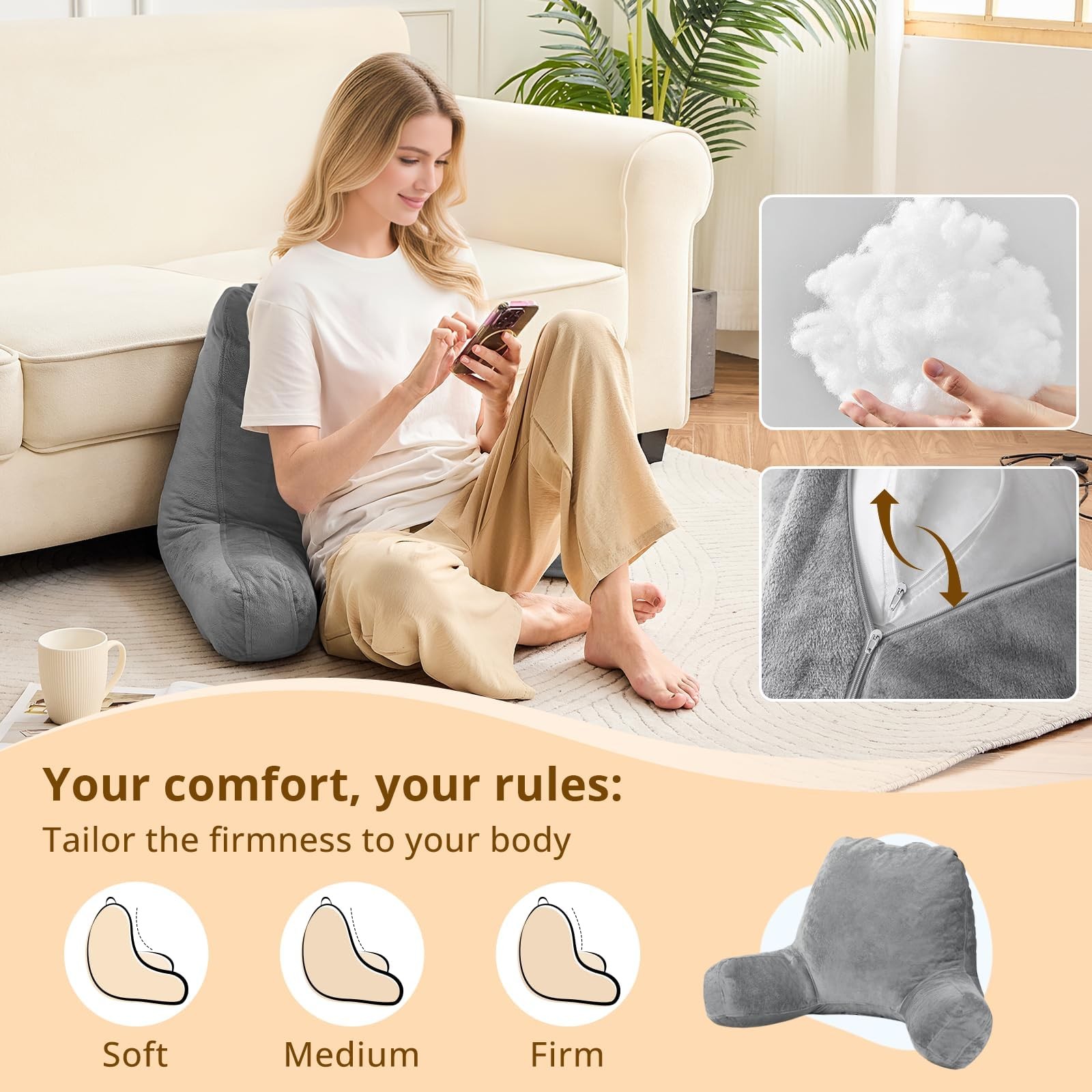 Reading Pillow Bed Back Rest Couch, Dark Grey