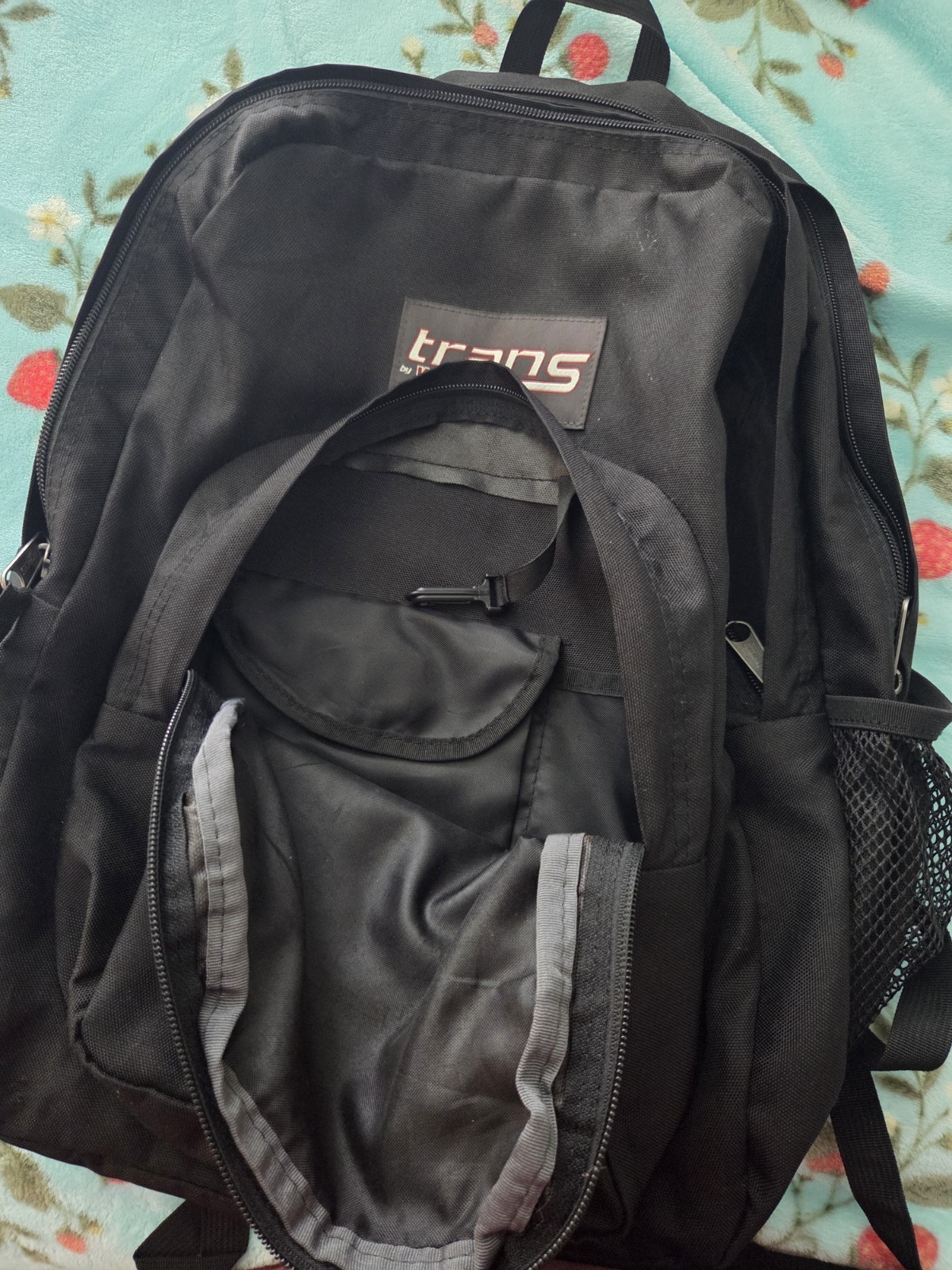 JanSport Trans Black Backpack Zip Closure Padded Straps External Pockets