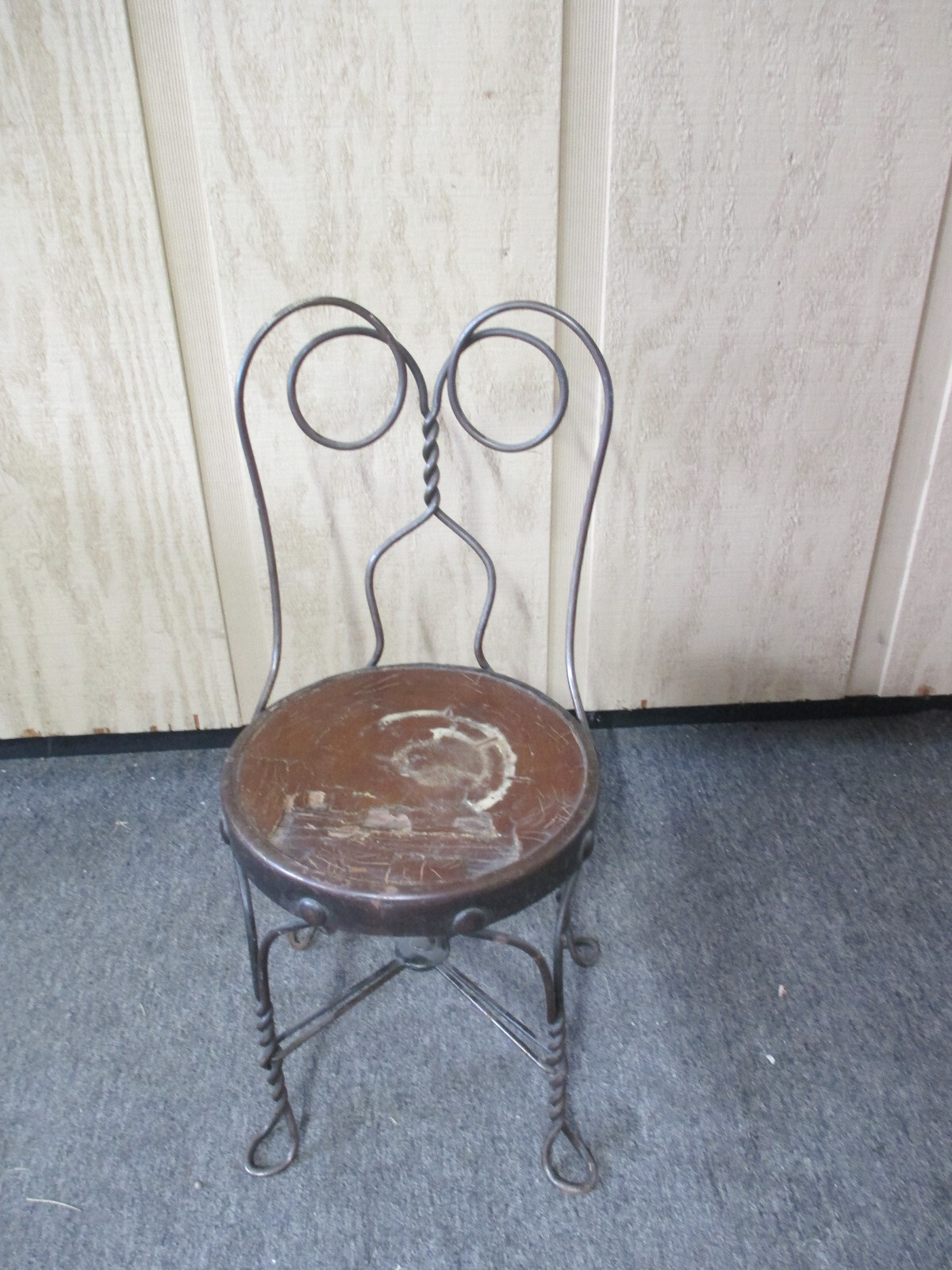 Antique Black Wrought Iron Ice Cream Parlor Child's Chair Scroll Back