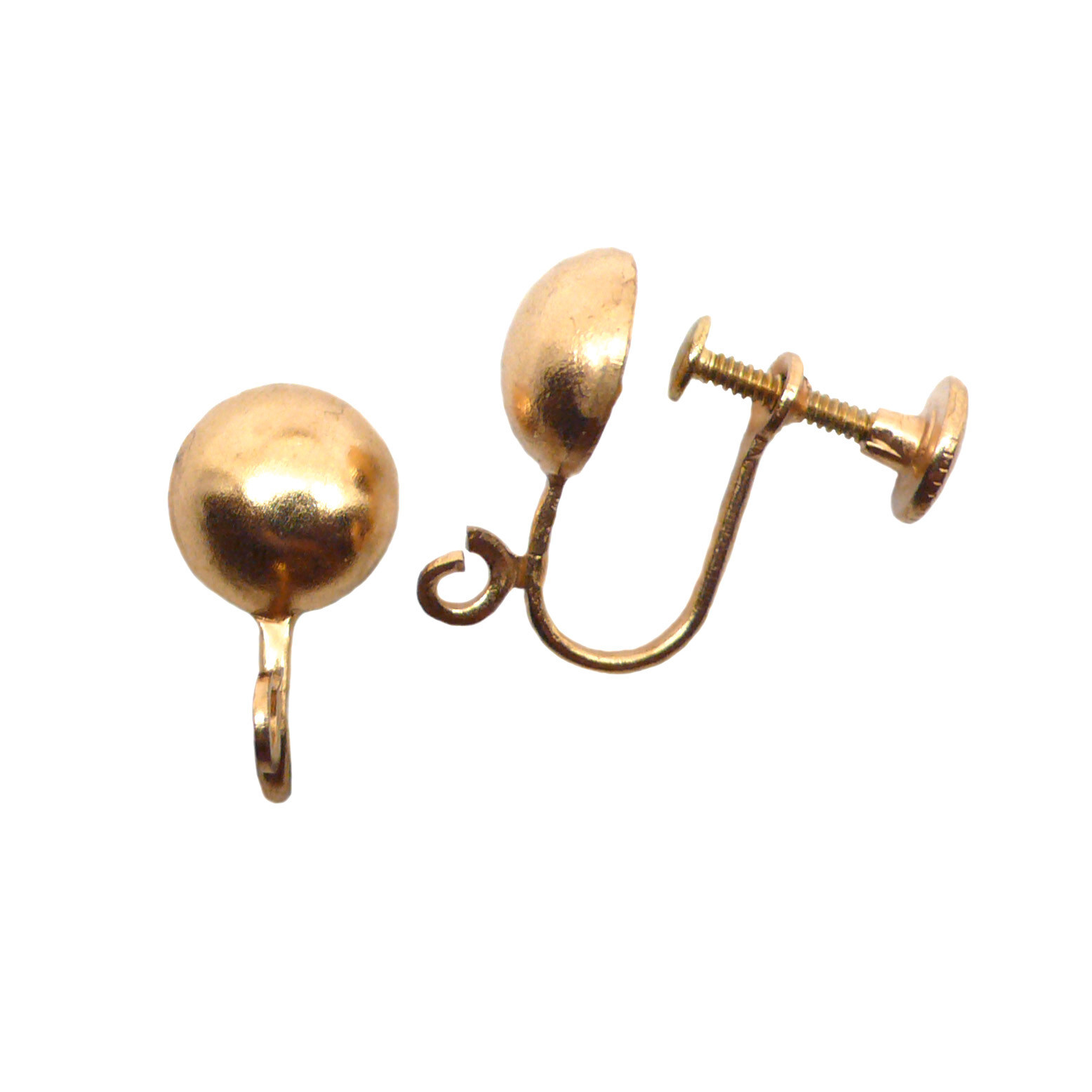 Vintage Screw Back Earrings Findings w Ring 8mm Concave Half Dome Gold Tone