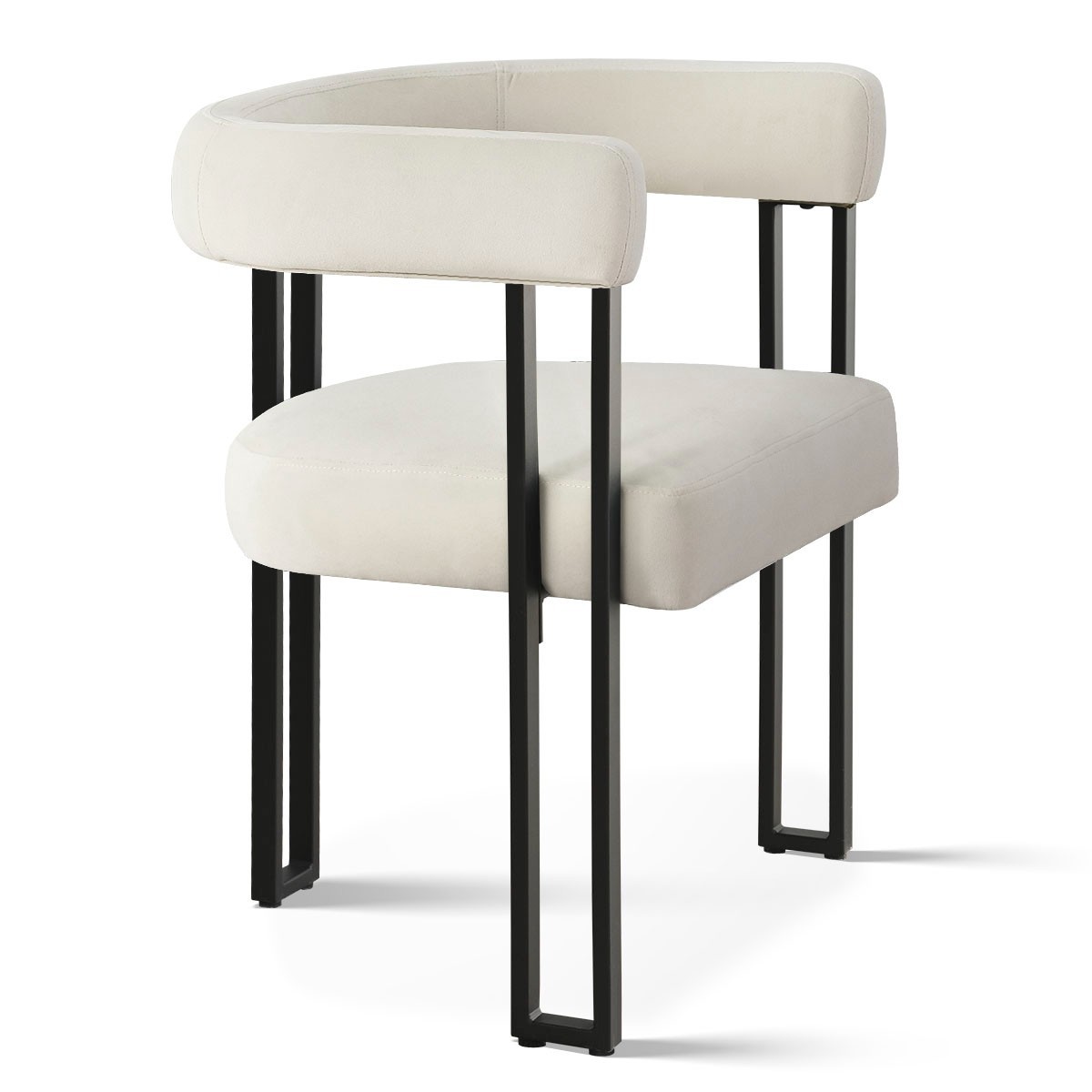 Set of 4 Velvet Dining Chairs with Arms Curved Back and Black Metal Legs