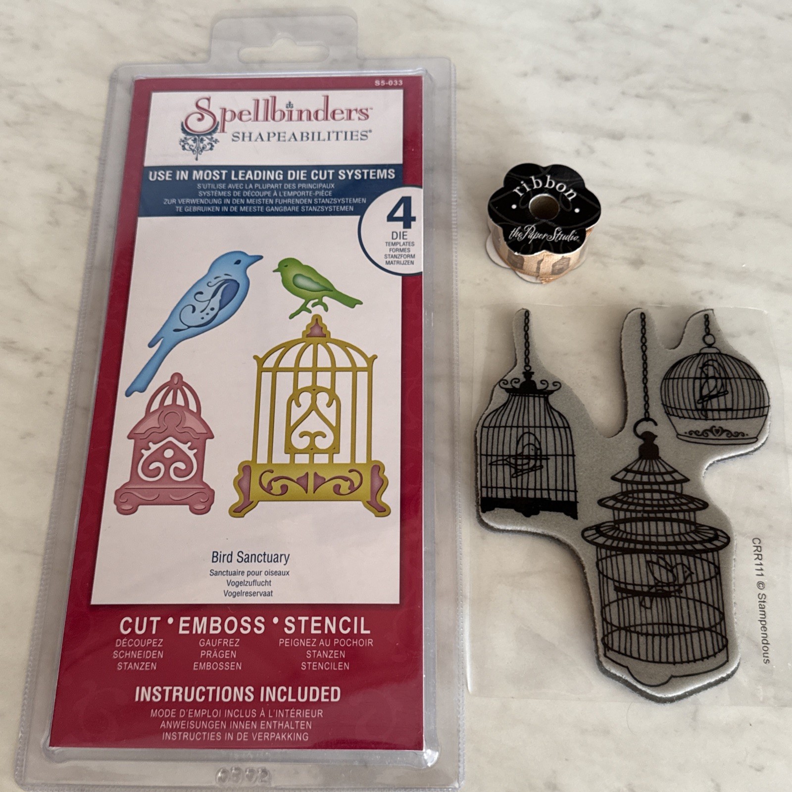 Stampendous CRR111 Bird Cages Stamp Spellbinders Bird Sanctuary Dies Ribbon Lot