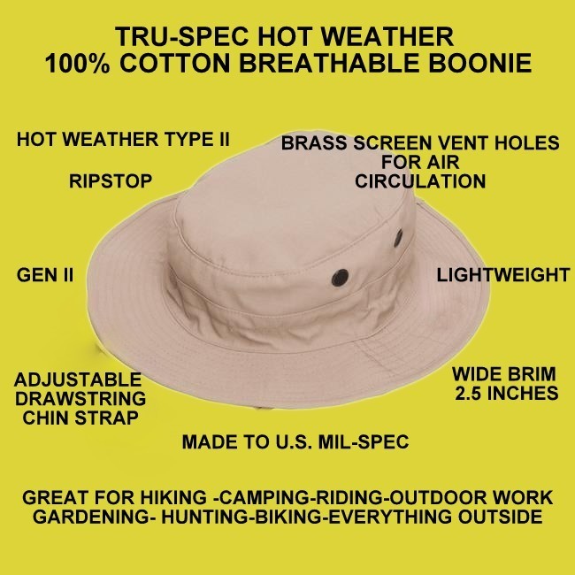 NEW TRU-SPEC TAN DESERT KHAKI HOT WEATHER BOONIE SUN HAT HUNTING FISHING 7 1/4