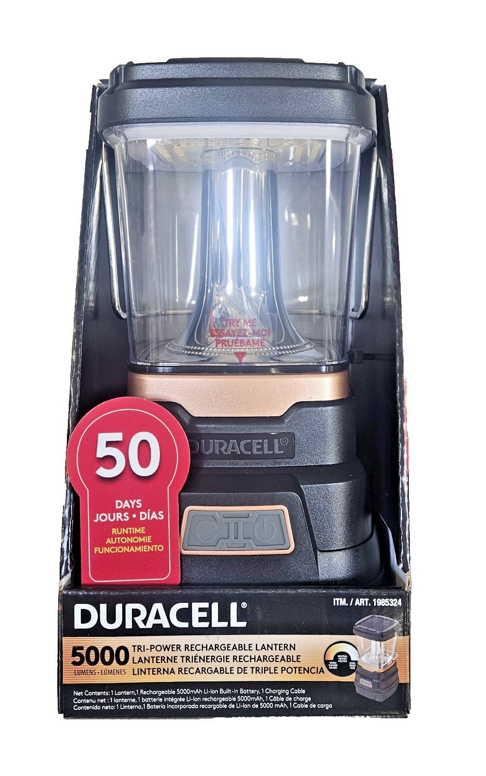 Duracell 5000L Tri-Power Lantern USB-C Solar Rechargeable Camping Light 🆕