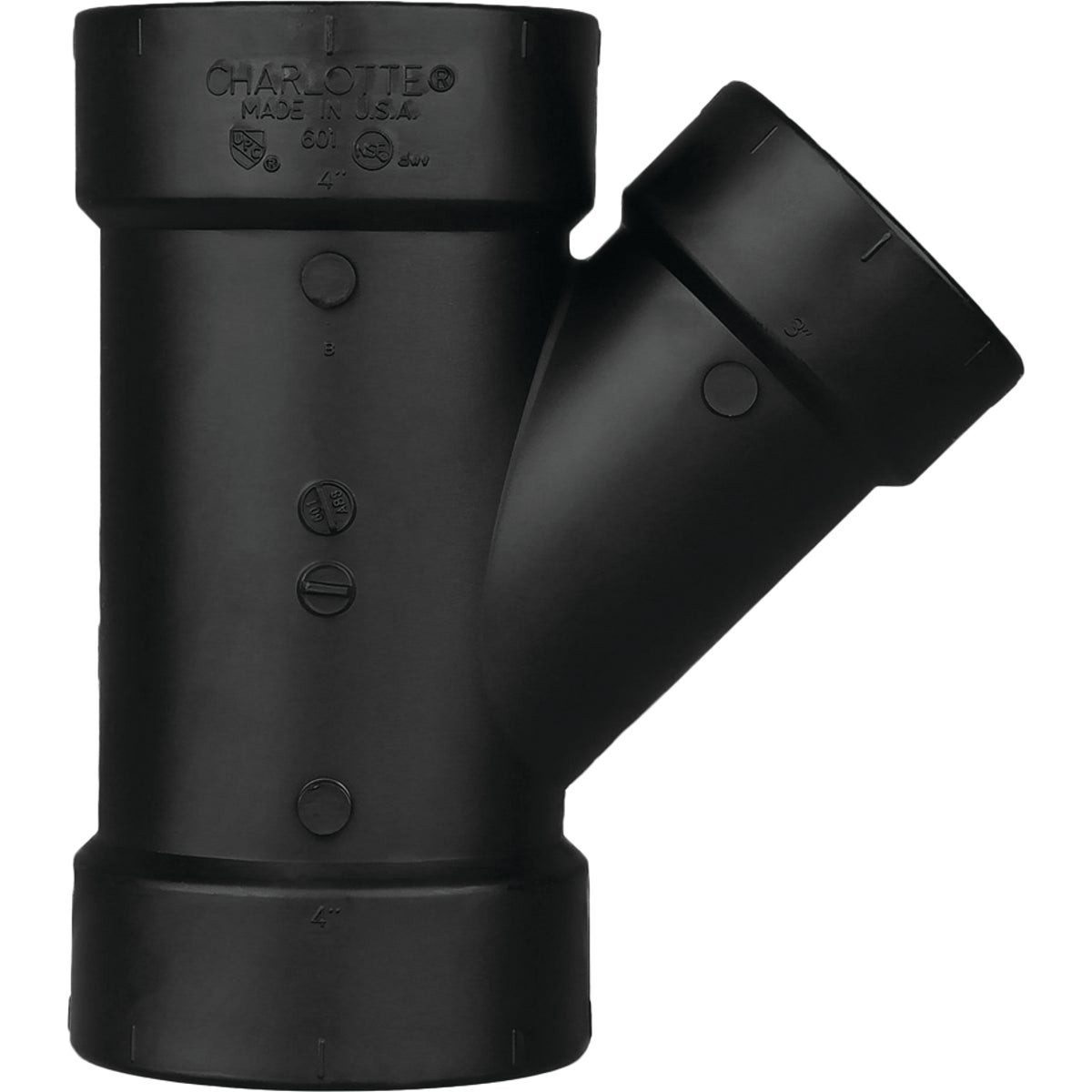 Charlotte Pipe 3 x 3 x 2 In. Hub x Hub x Hub Reducing ABS Wye ABS 00601  1400HA