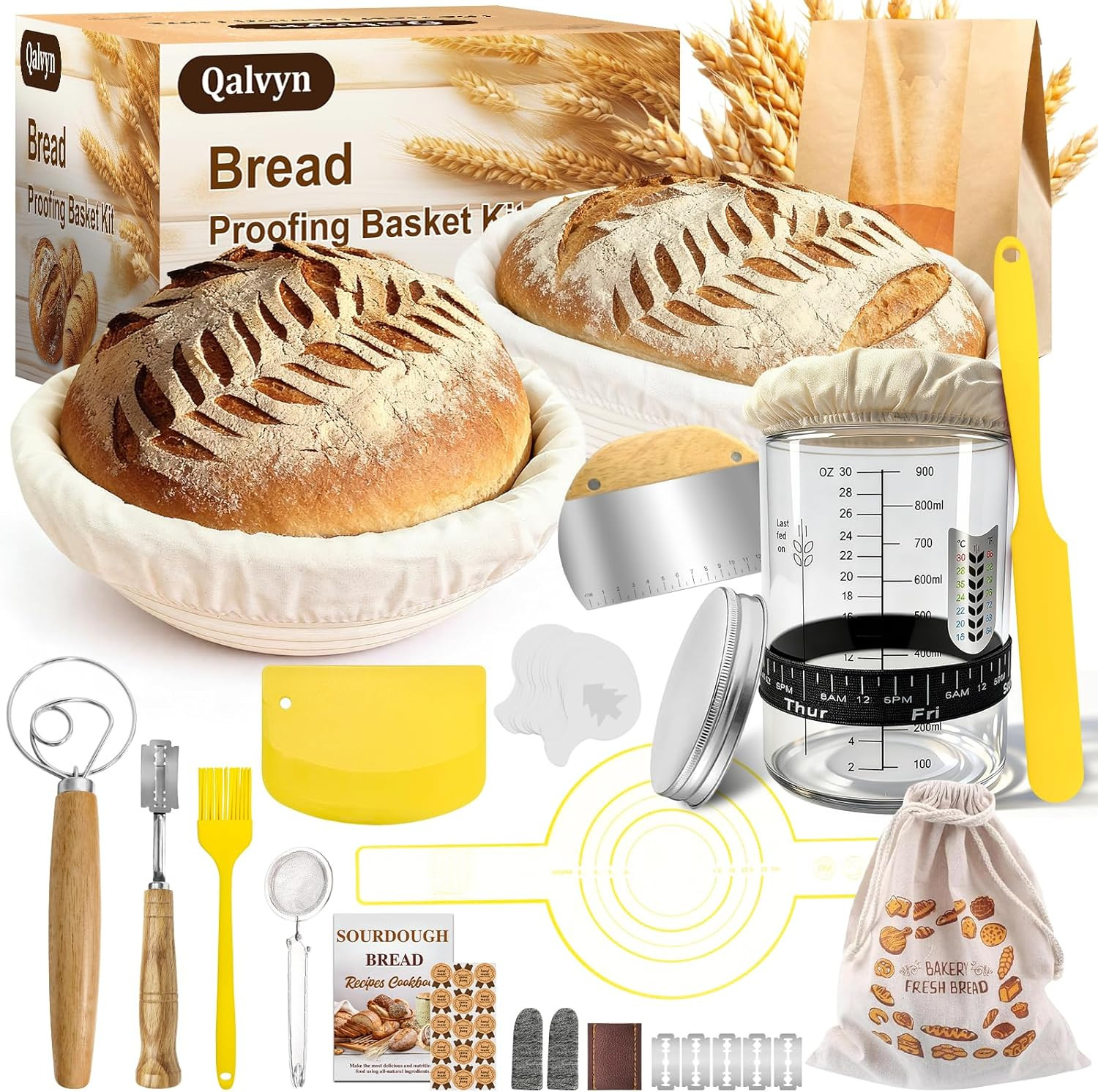 Sourdough Starter Kit,Sourdough Bread Baking Supplies, 9" round and 10" Oval Ban