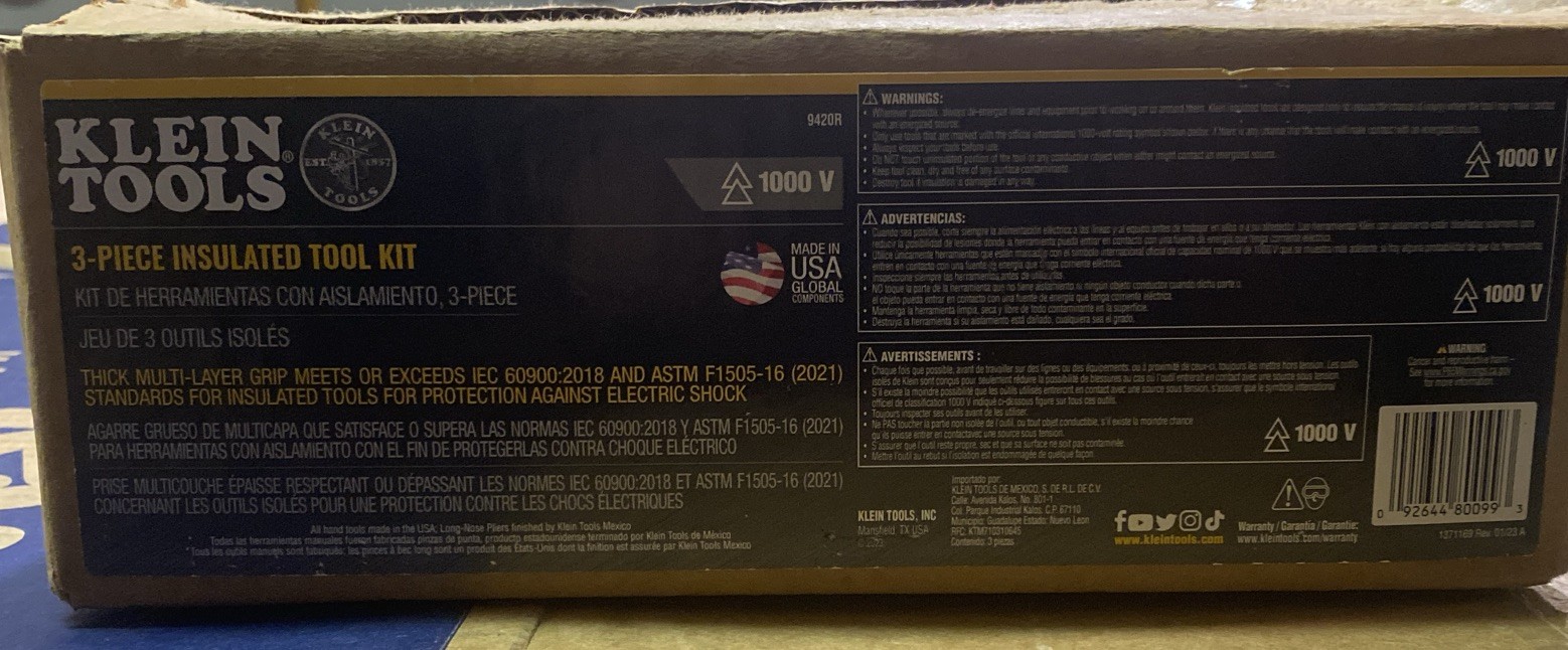 New In Box - Klein Tools 9420R Insulated Tool Set, 3 Pc.