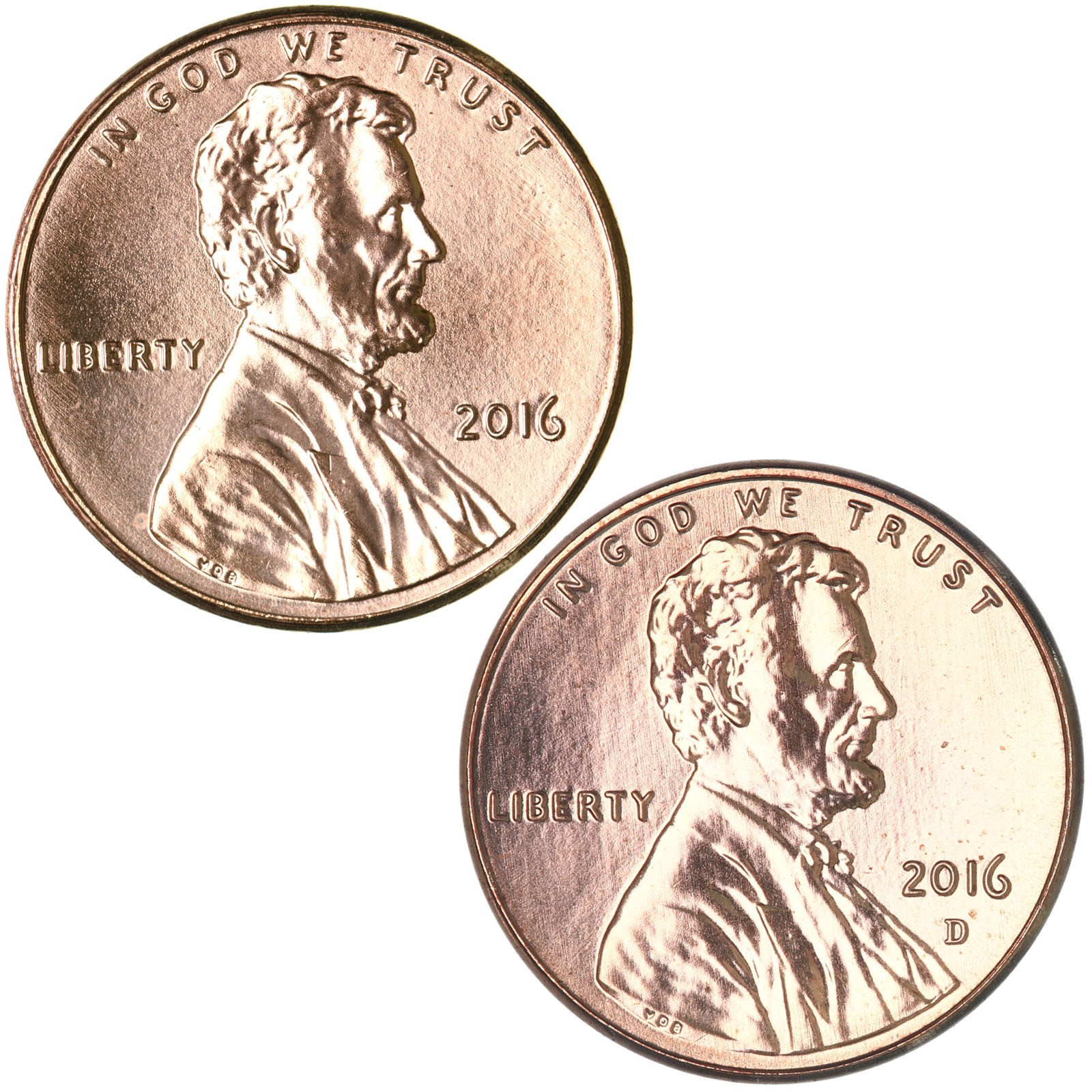 2016 P D Lincoln Shield Cent Brilliant Uncirculated 2 Coin Year Set