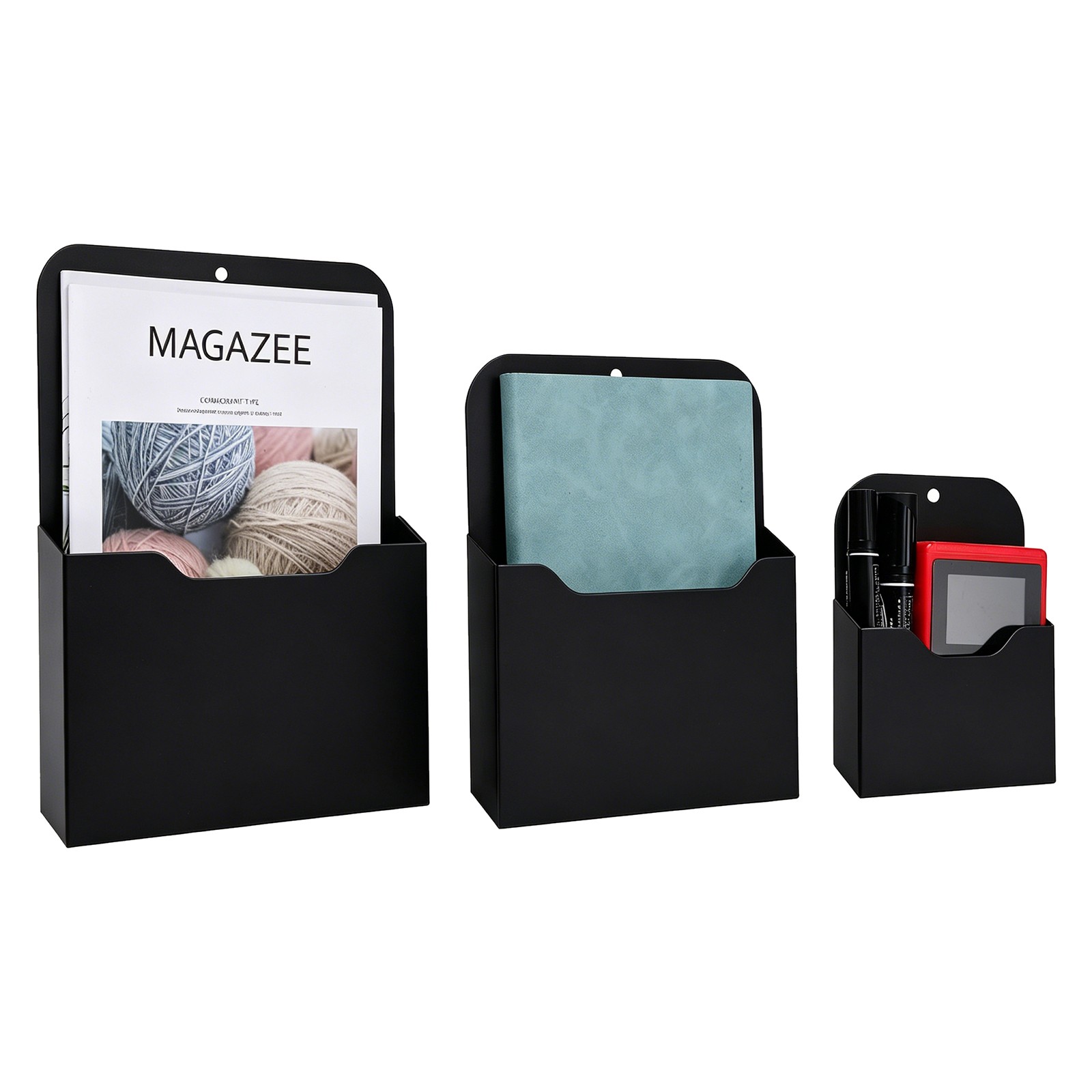 3Pack Magnetic File Holder Magnetic Wall File Organizer Black L/M/S Size