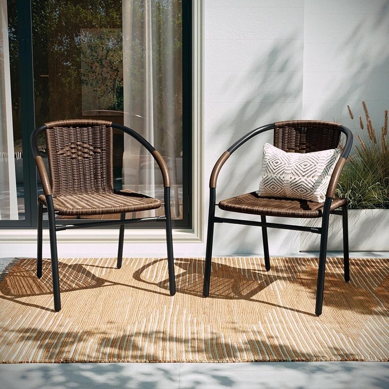 Set of 2 Rattan Chair Indoor Outdoor Ergonomic Stackable Dining Chairs