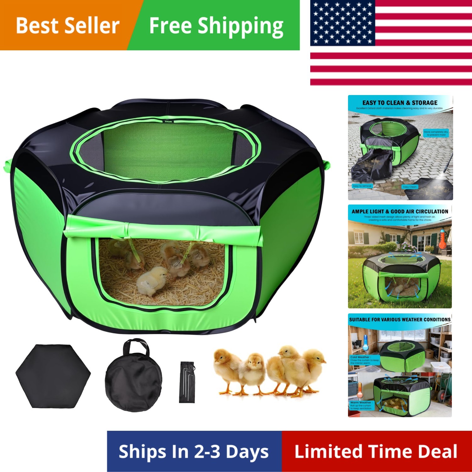Chicken Brooder Box for Chick Starter Kit Upgrade Three-Sided Mesh Window Bro...