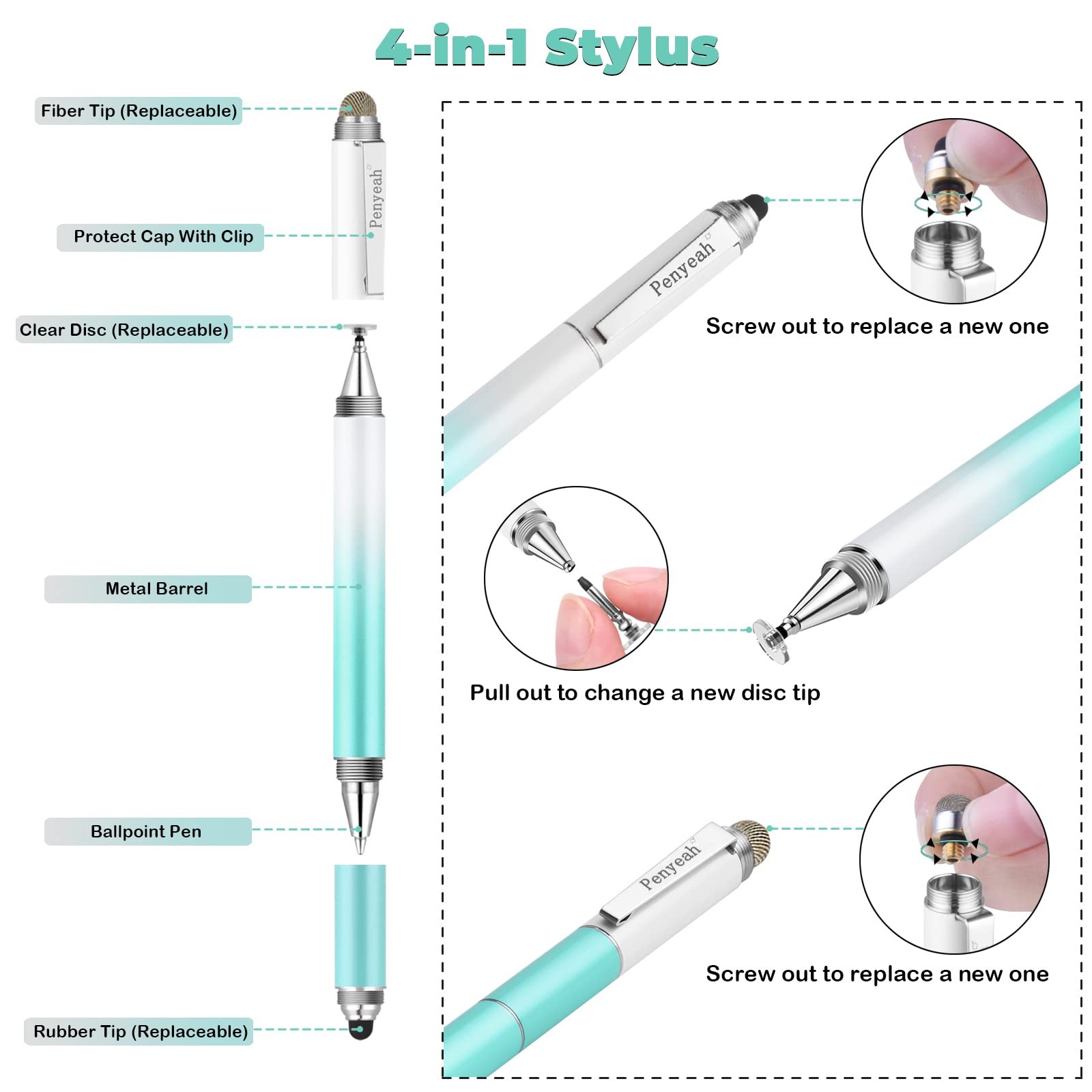 Capacitive Stylus Pen 4-in-1 Dream Blue - 4 Interchangeable Tips