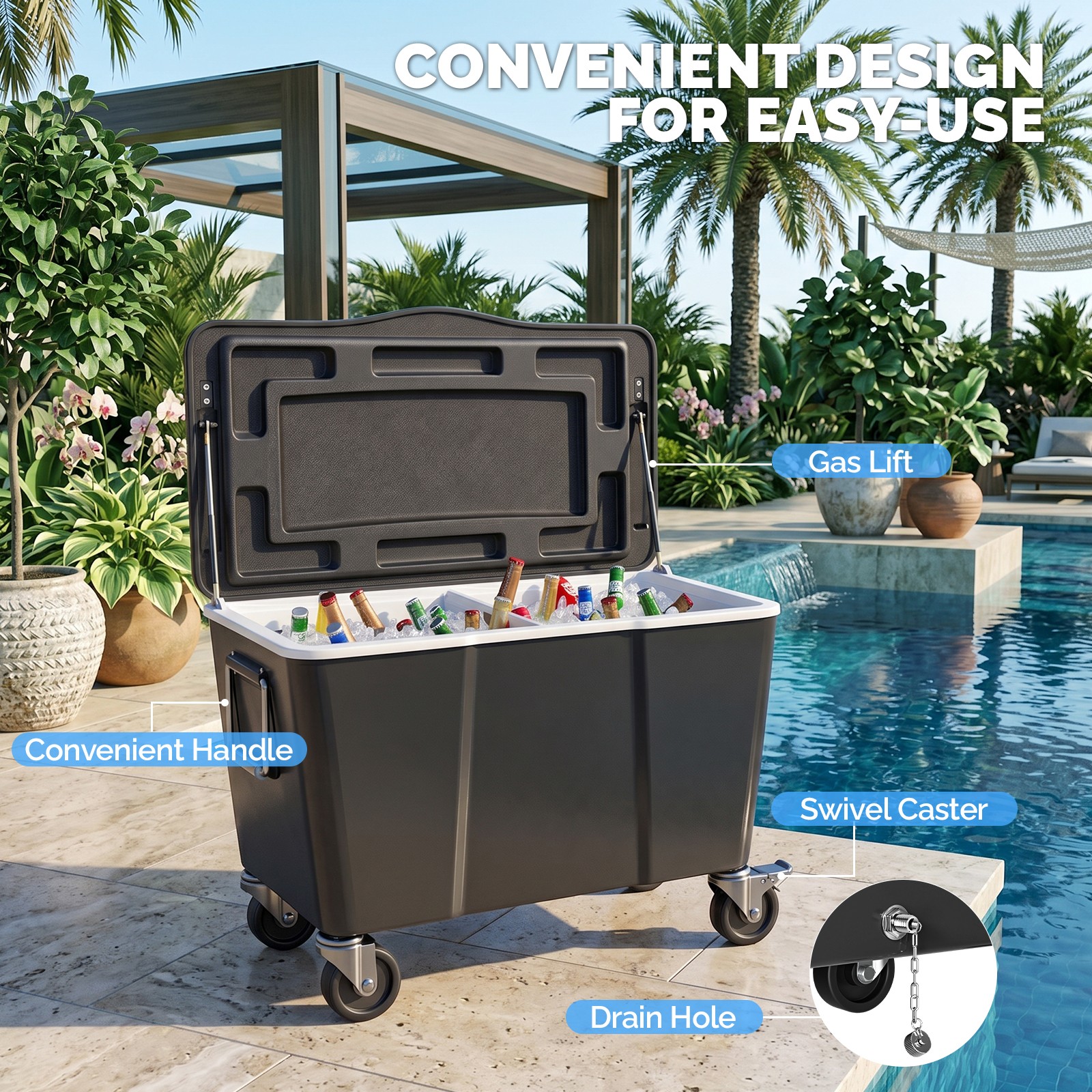 Rolling Ice Chest 100QT, Cooler Cart with Wheels, Handle for Outdoor Patio Party