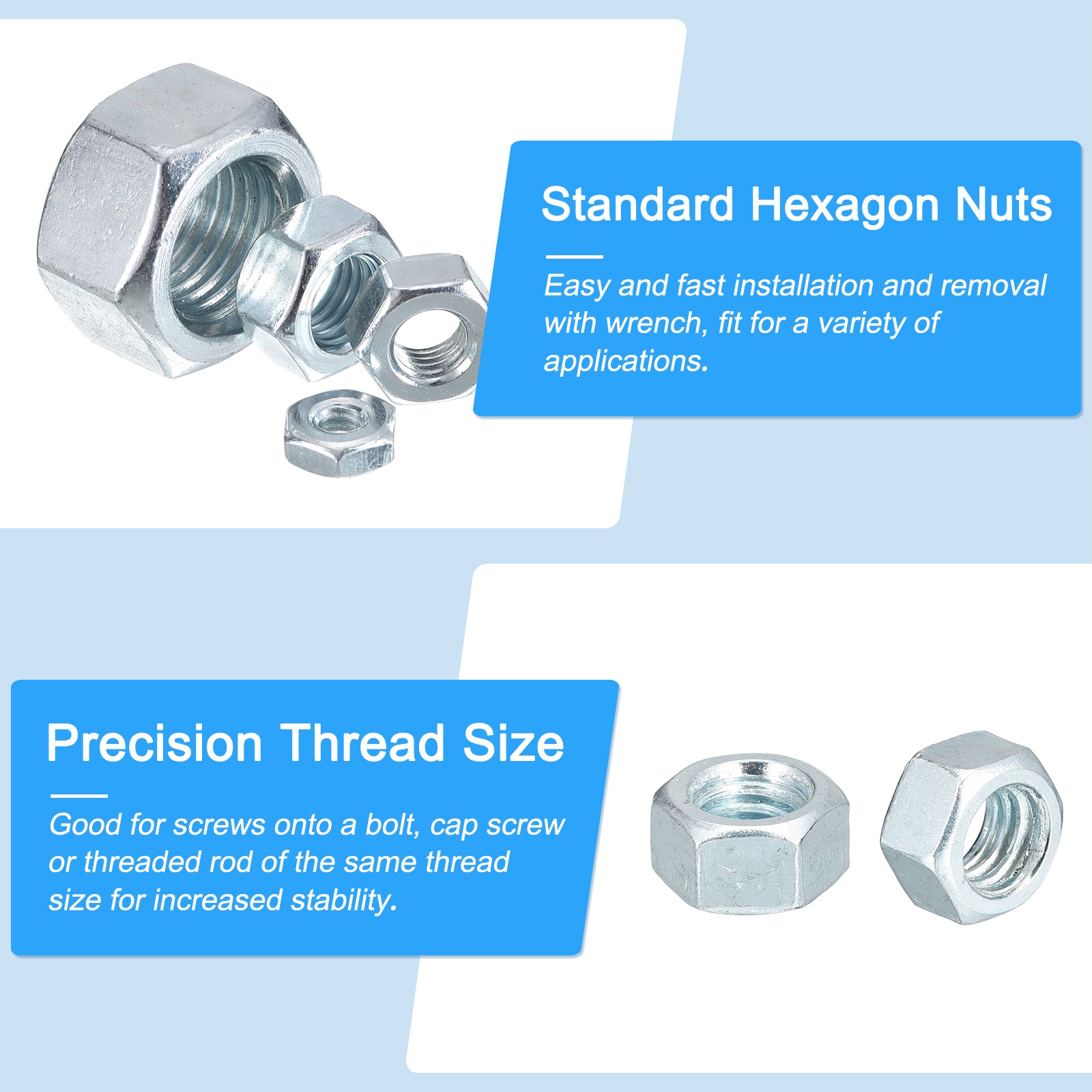 Hex Nuts (5/16"-18) 100Pcs Carbon Steel Coarse Thread Silver
