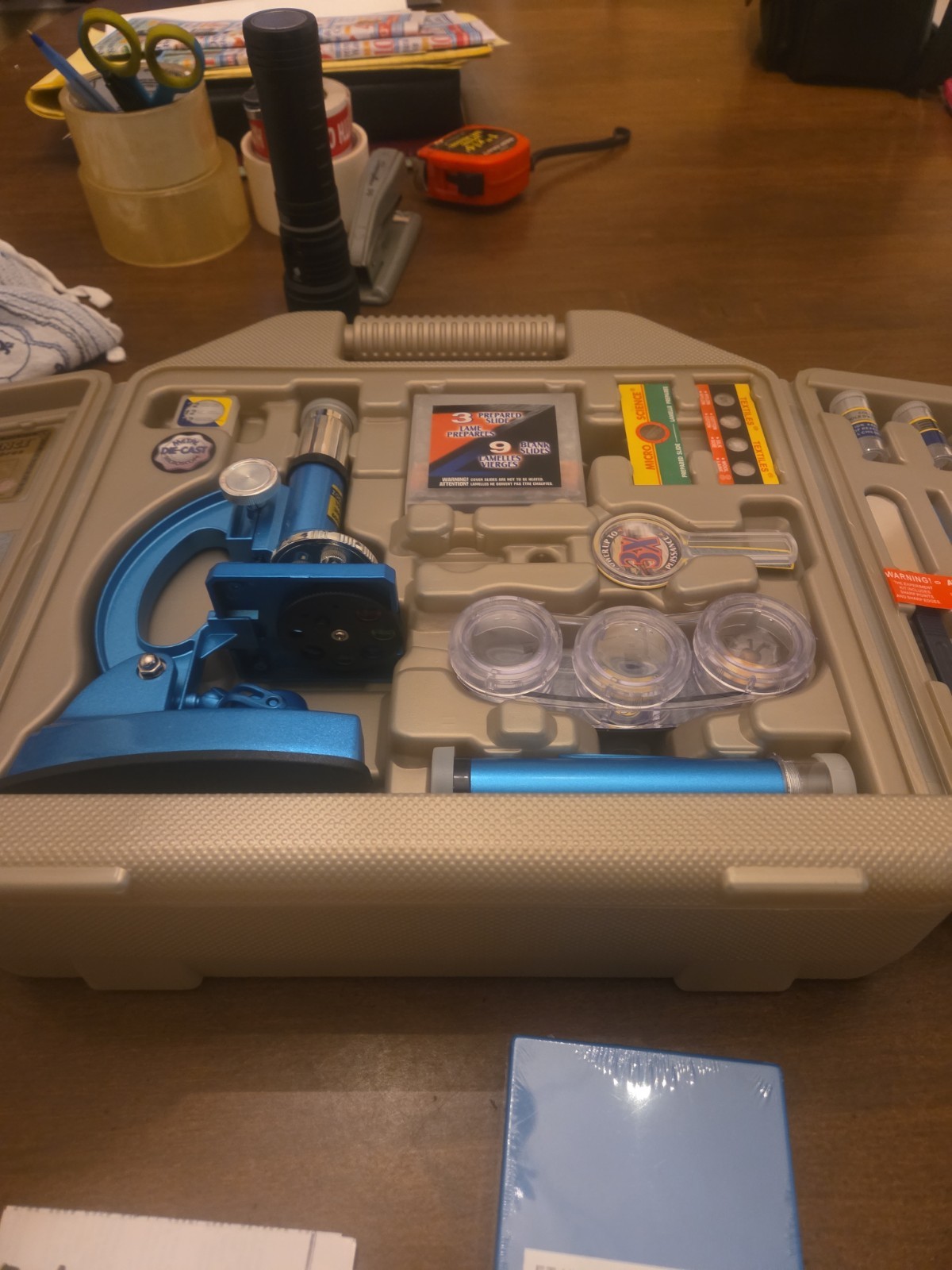 Micro-Science Microscope Set Kids Science Kit Animal Fibers Tools Case *READ*