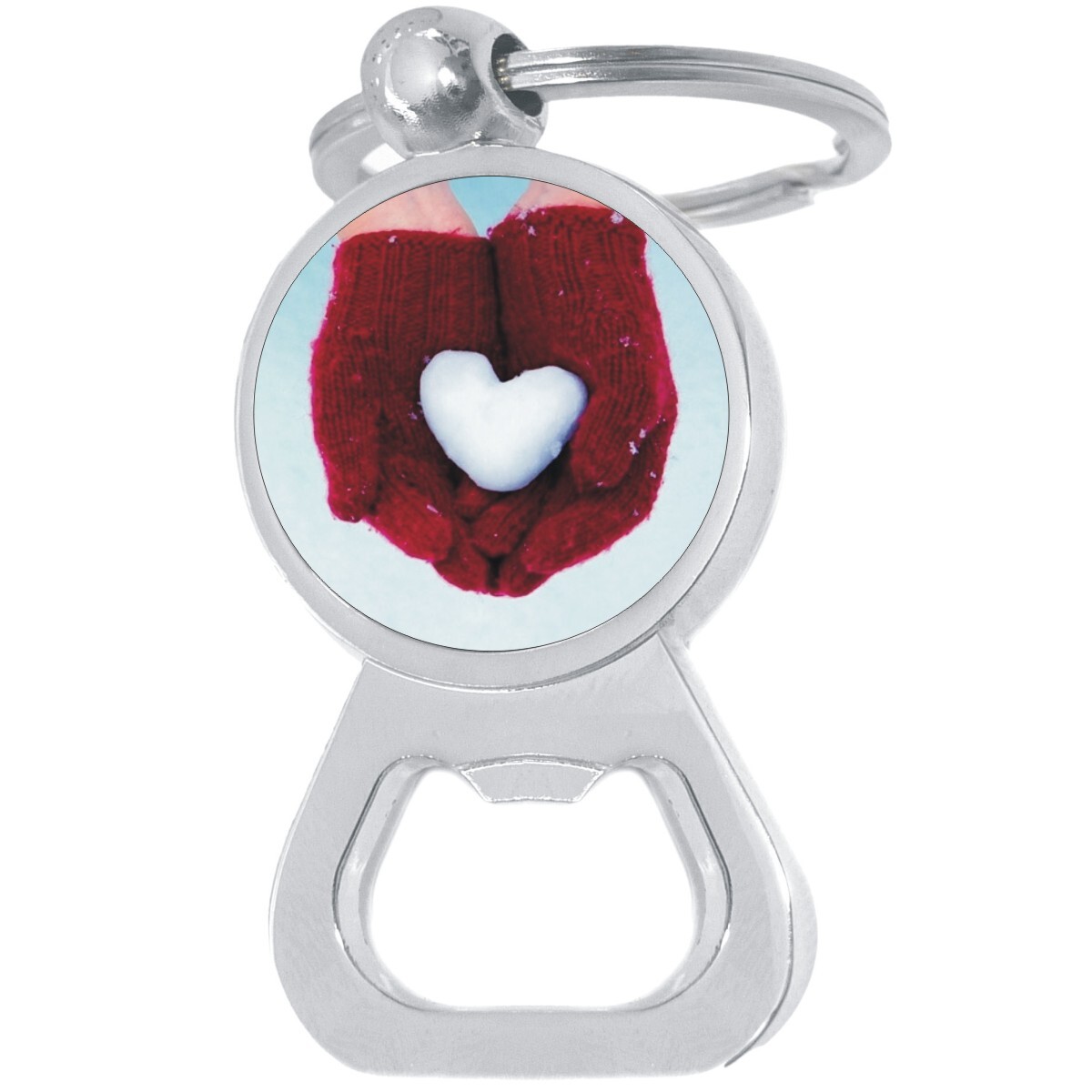 Snow Heart Love Bottle Opener Keychain - Metal Beer Bar Tool Key Ring