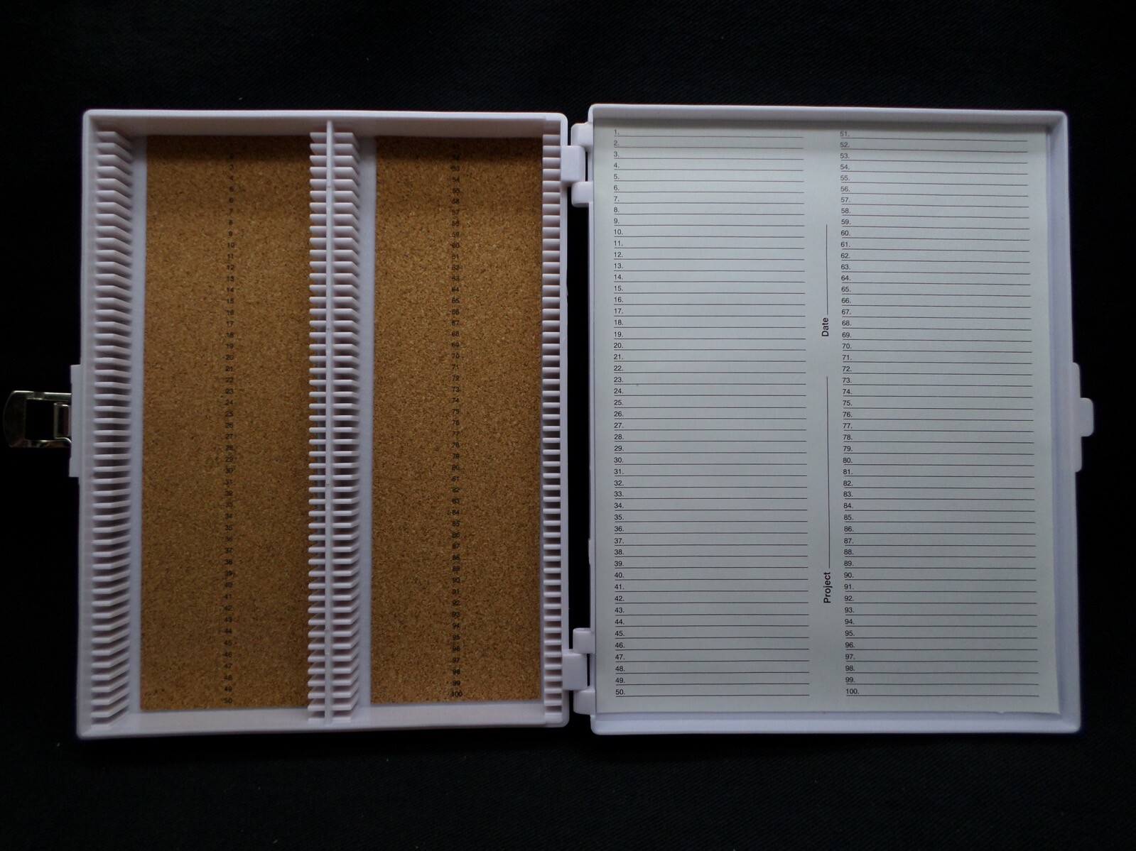 VWR 100-Place White Micro Slide Box ABS Plastic Cork-Lined Numbered 82003-414