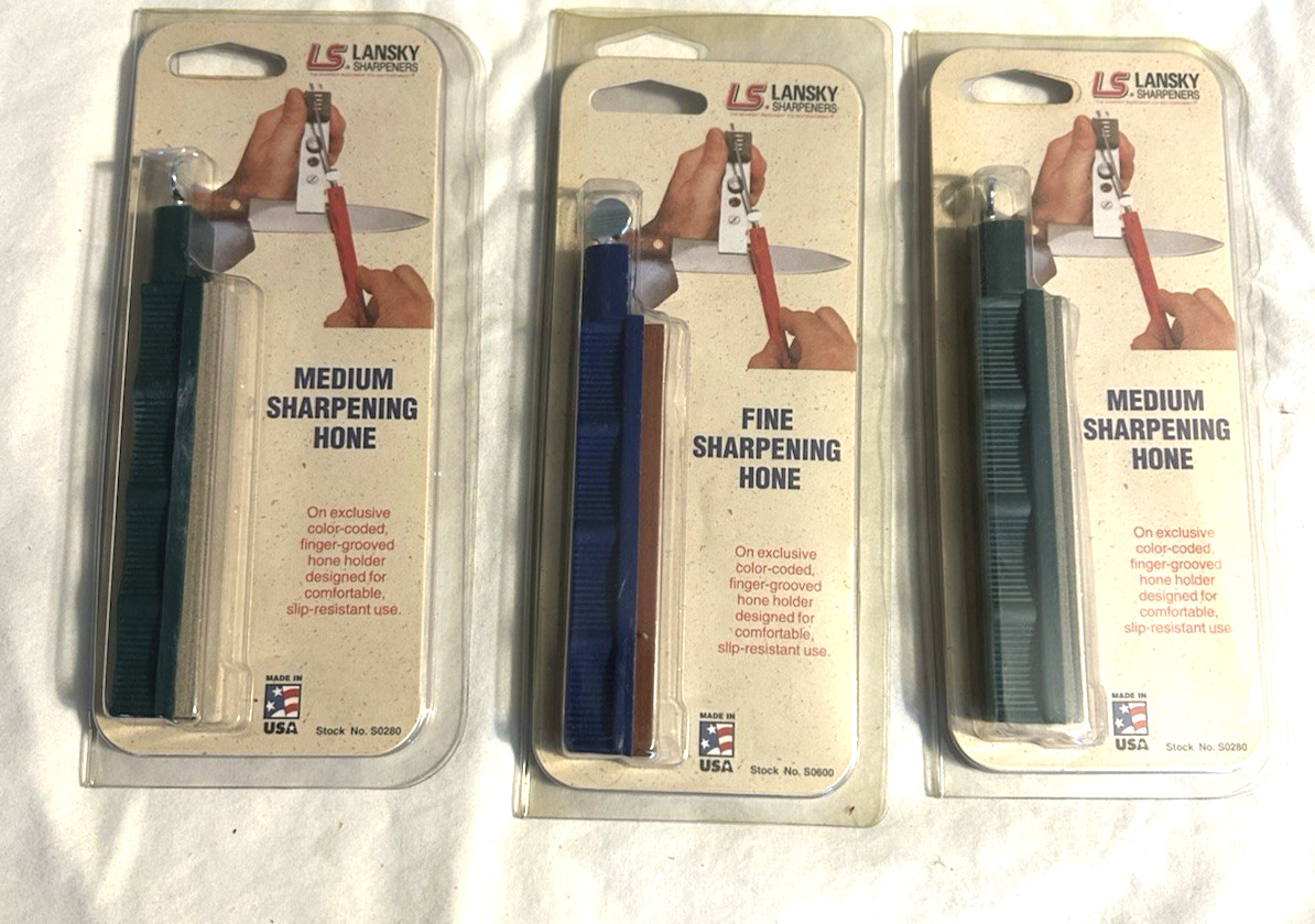 Set of 3 Lansky Sharpening Hones 2 Medium/1 Fine Pocket Knives Hunting Fishing