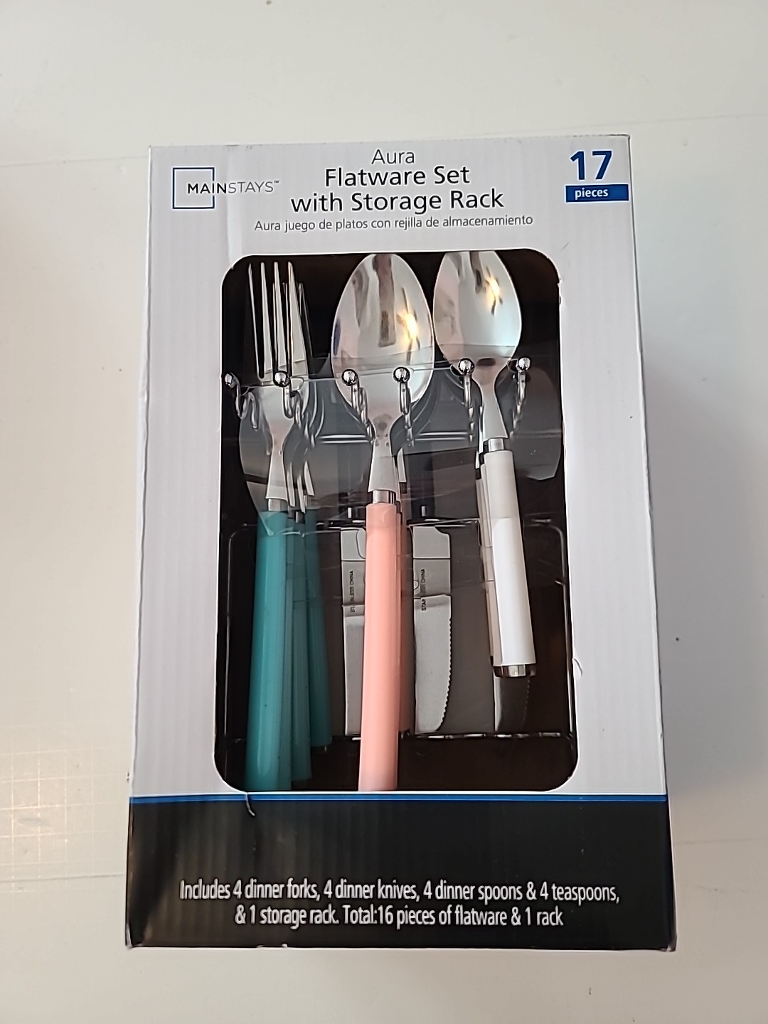 NEW Aura Flatware Set With Storage Rack Silverware 17 Pieces