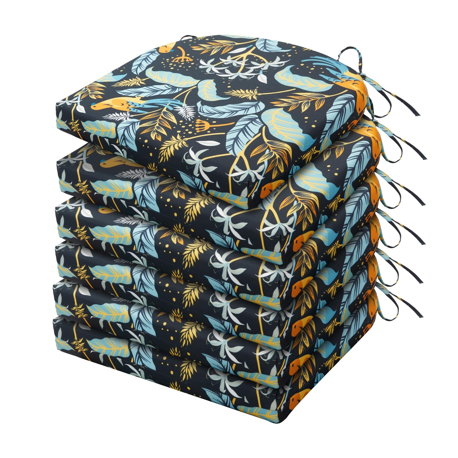 Outdoor Chair Cushions Set of 6, Water Resistant Patio Chair Cushions with Ti...