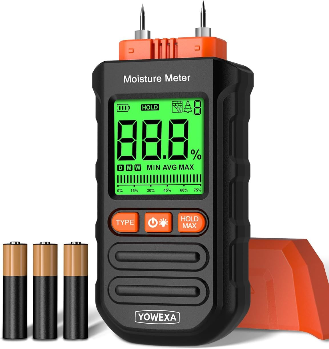 Pin-Type Wood Moisture Meter for Hardwood & Softwood | 7 Material Modes, Backlit