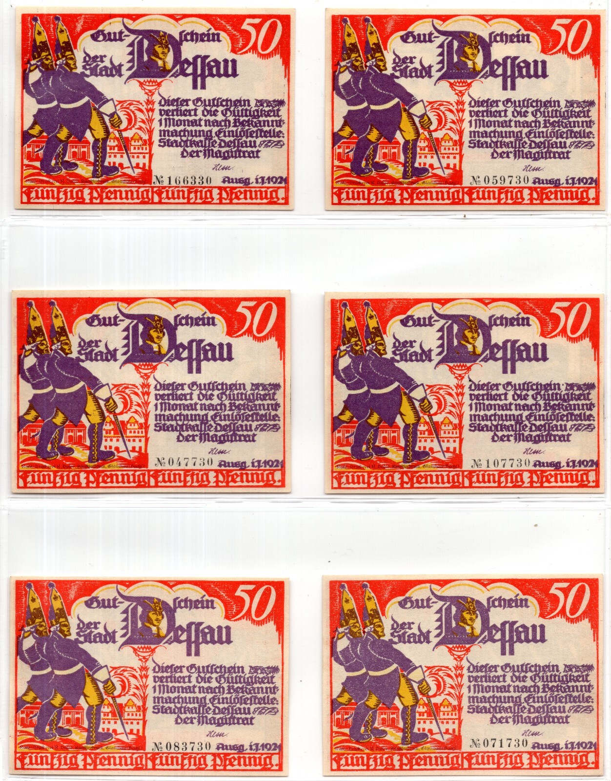1921 Germany Dessau Notgeld Set of 6 Notes (1017)
