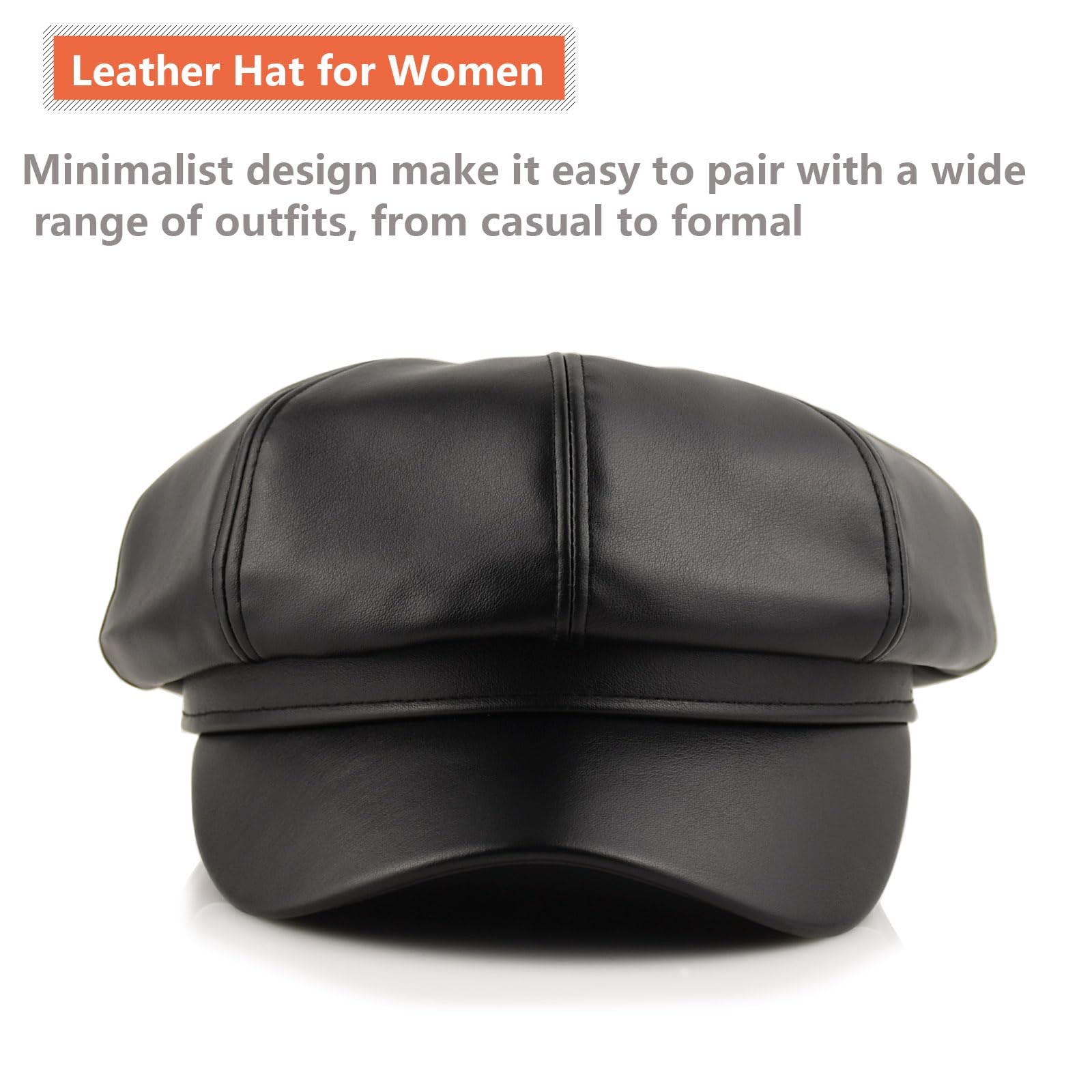 Black Leather Newsboy Hat for Women - Spring Newsboy Beret for Men British Sa...