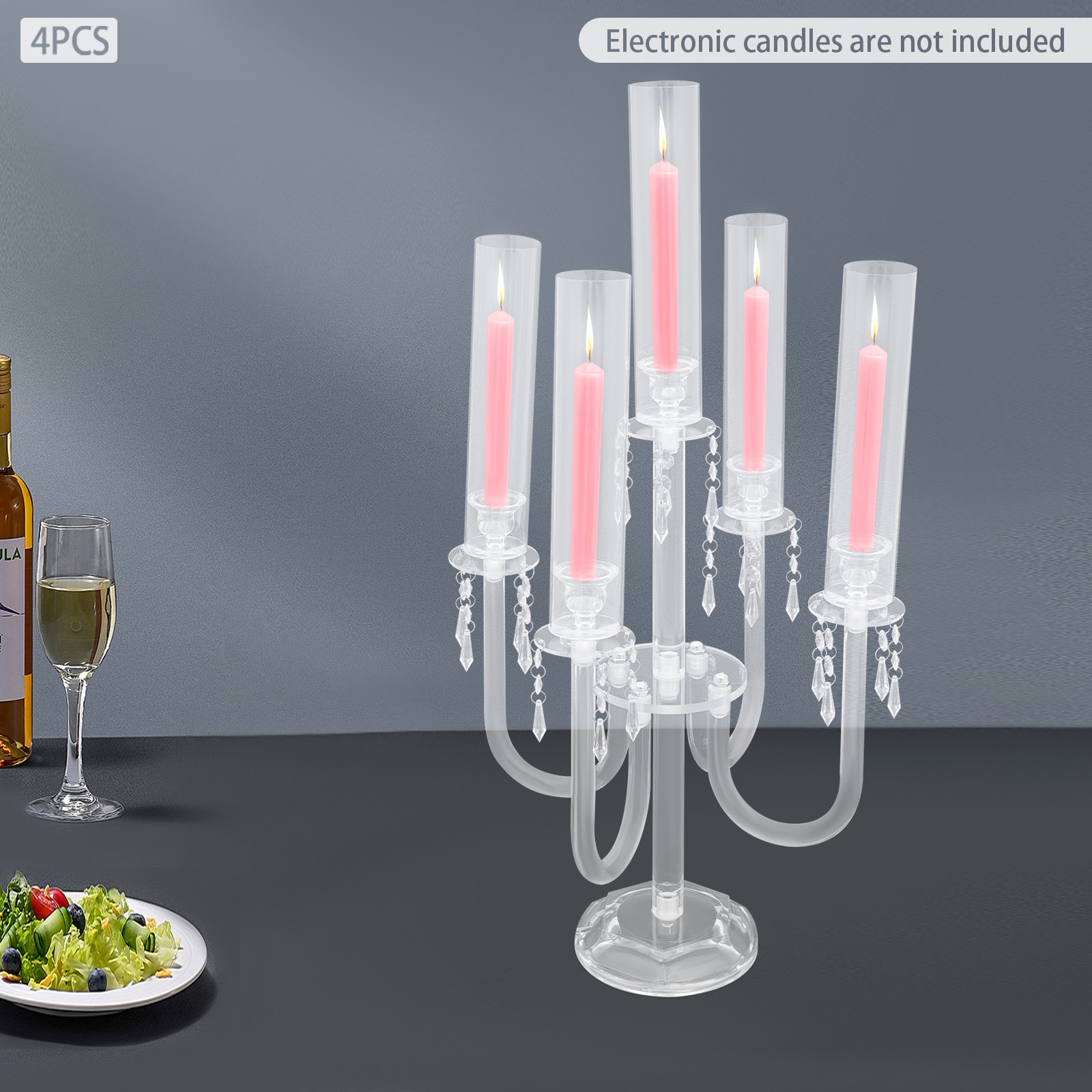 4PCS 5-Arm Candle Holders, 70cm Acrylic Candle Holders, Tabletop Candle Holders