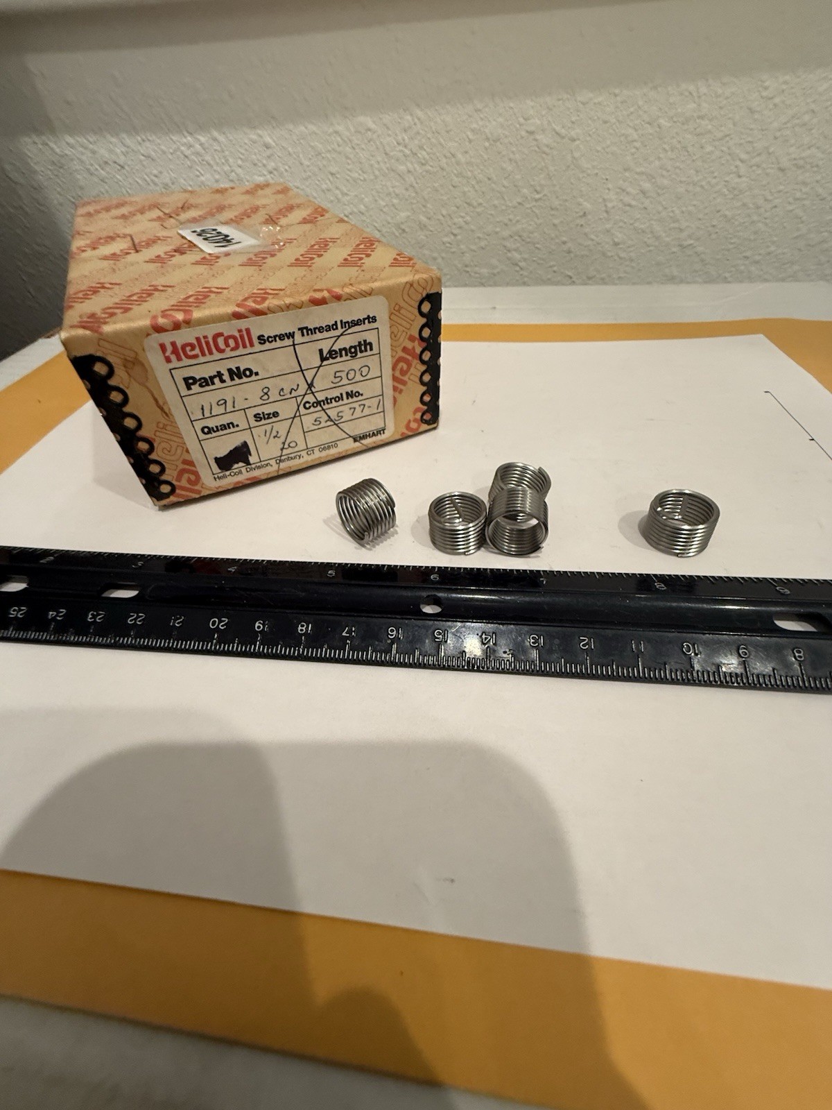 New Qty (5) Helicoil 1191-8CN 500 Free Running Inserts, 1/2-20 X .500” Long