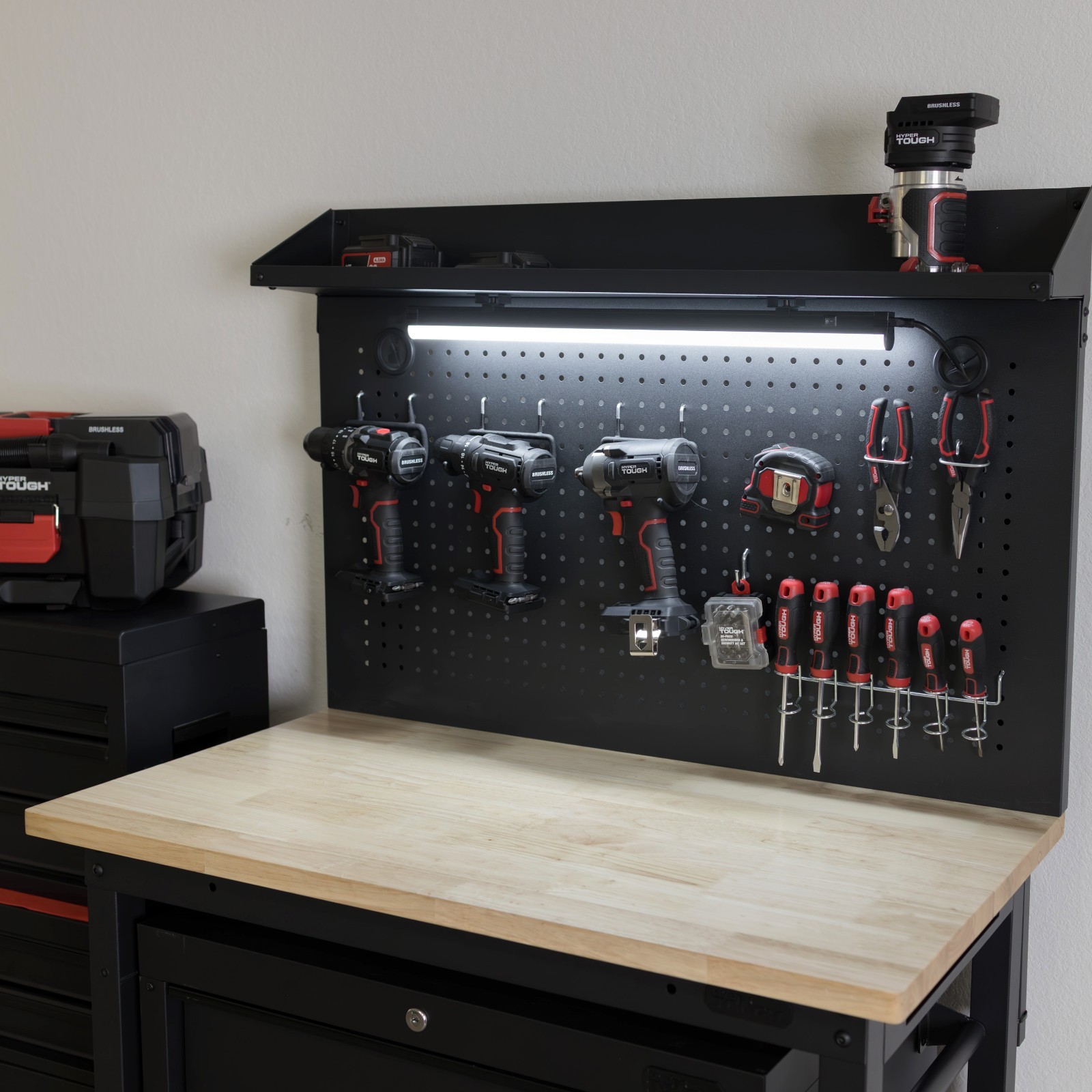 Hyper Tough 36" Steel Workbench w/ Pegboard, LED Light & Shelf 1050lb