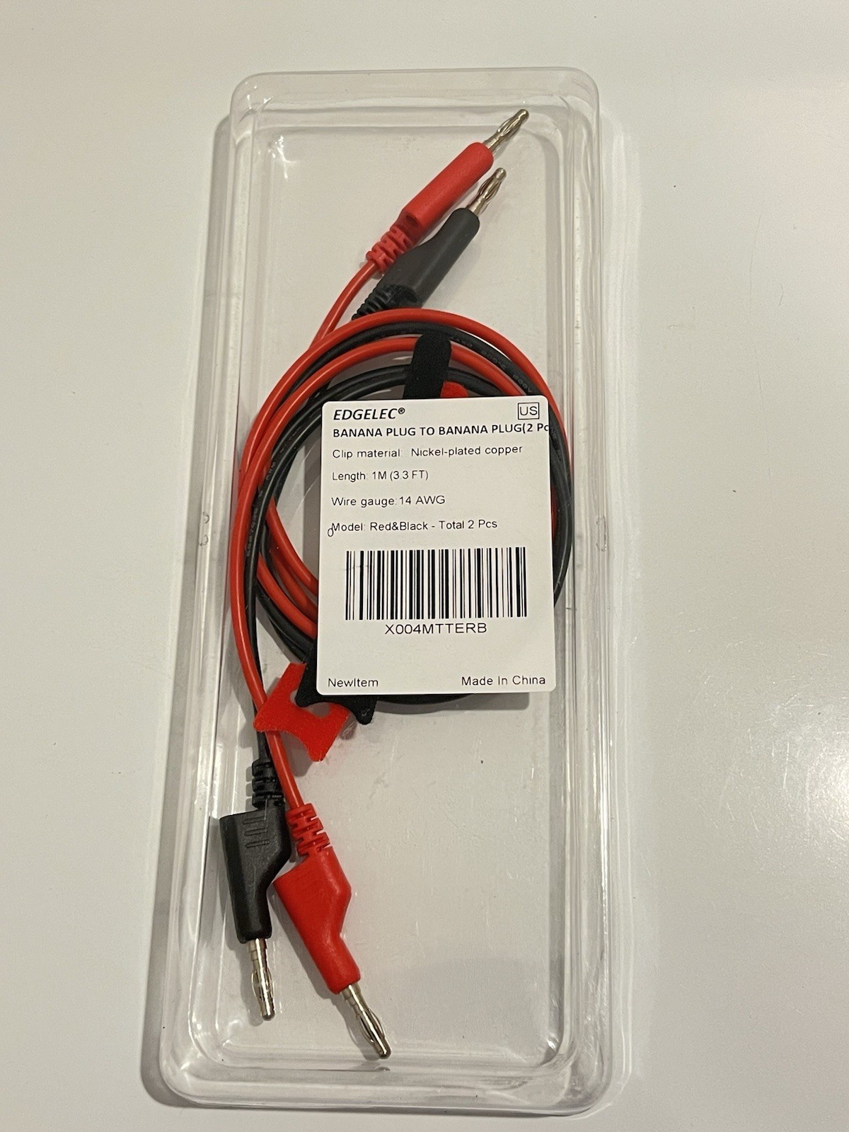 Edgelec Banana Plug to Banana Plug Test Lead Cable 1M 14AWG Red/Black 2pcs