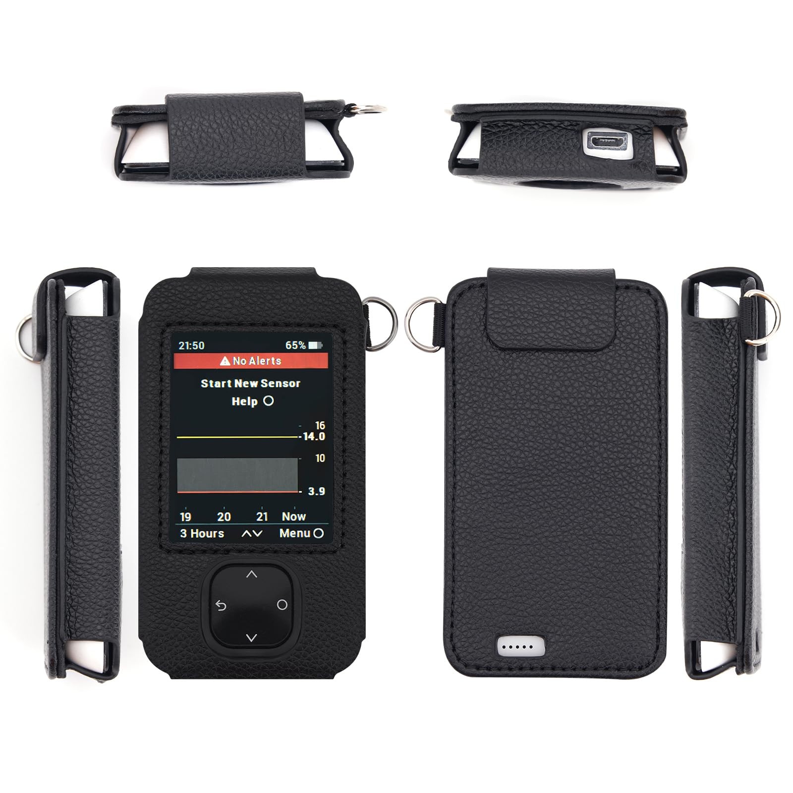 Dexcom G7 Receiver Leather Case with Lanyard and 2PCS Screen Protector Black