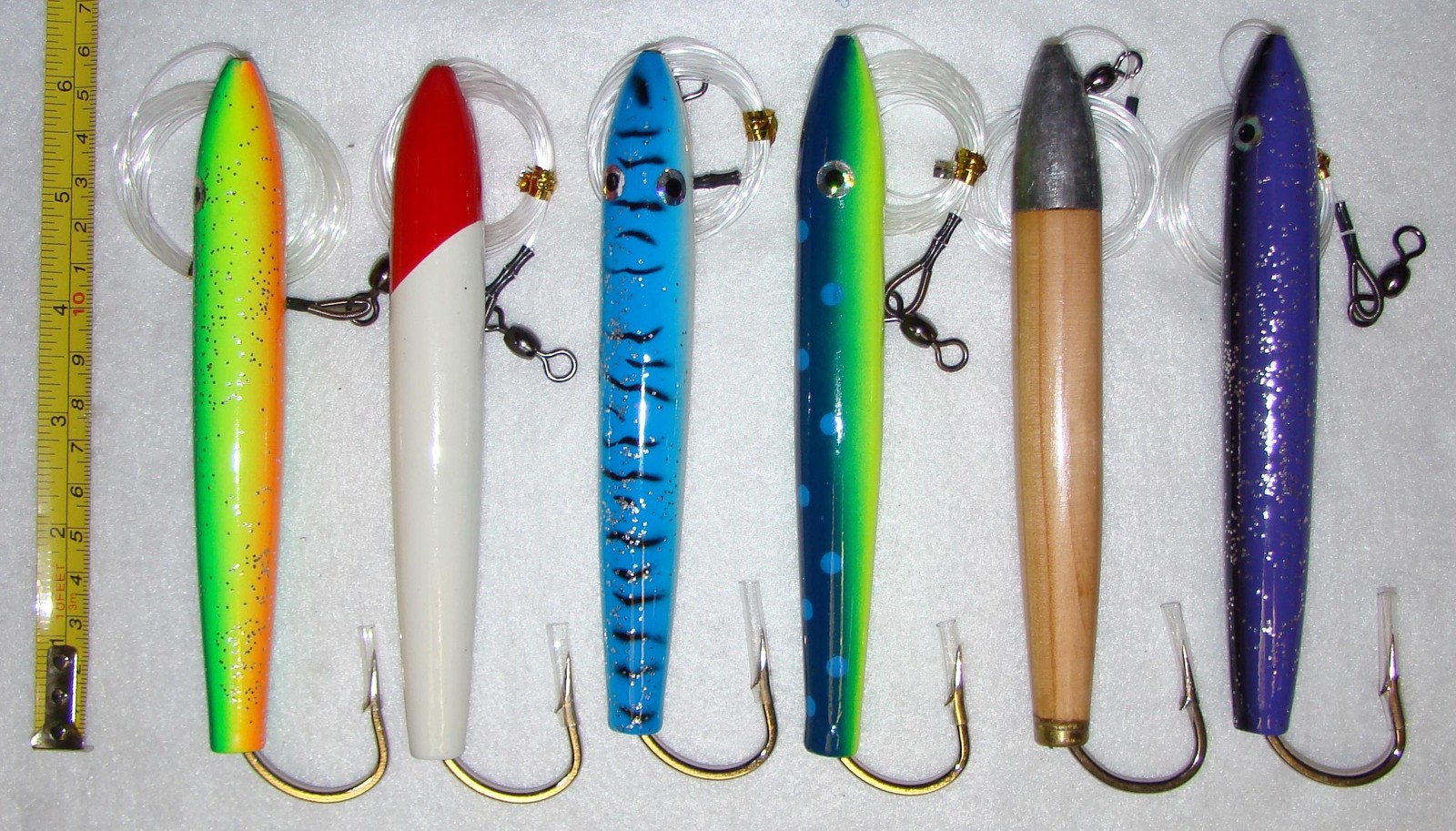 6" Cedar Plugs Rigged 6 Pieces Mahi Mahi/Dorado Fishing Trolling Lures
