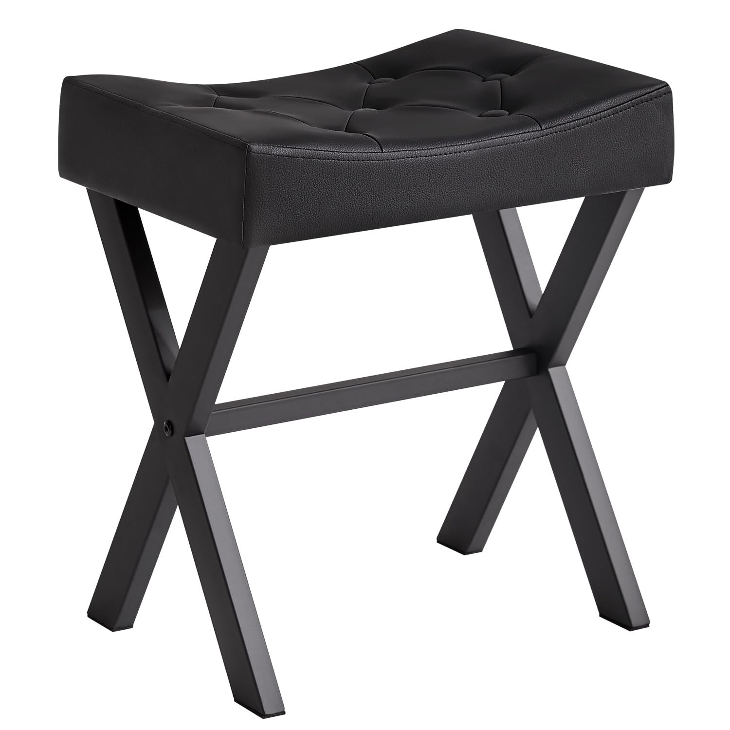 Black U-Shaped PU Vanity Stool, Square Makeup Chair, X-Leg, Ottoman, WBD019B